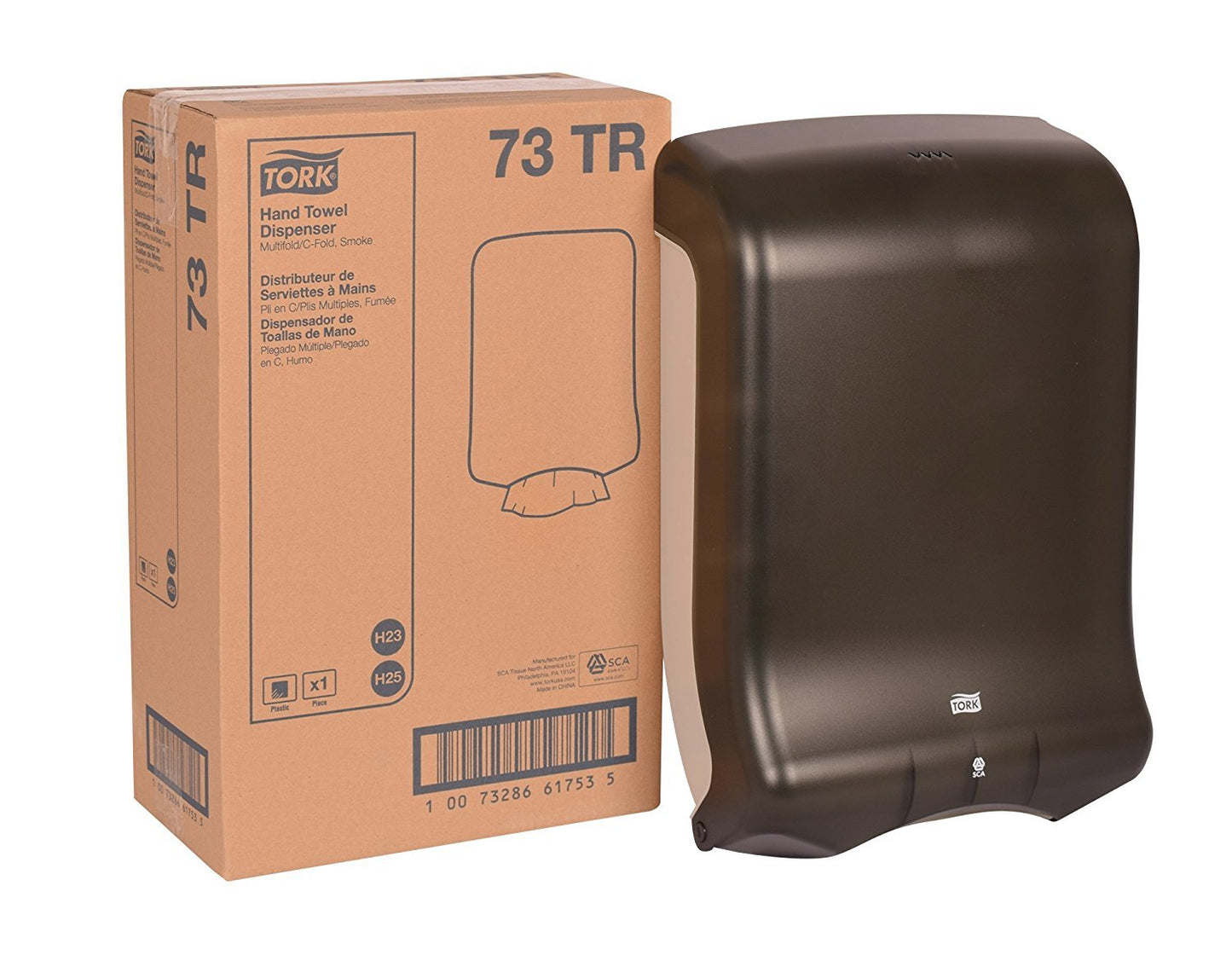 Tork Multifold and C-Fold Hand Towel Dispenser Smoke H2 H25, One-at-a-Time Dispensing, 73TR