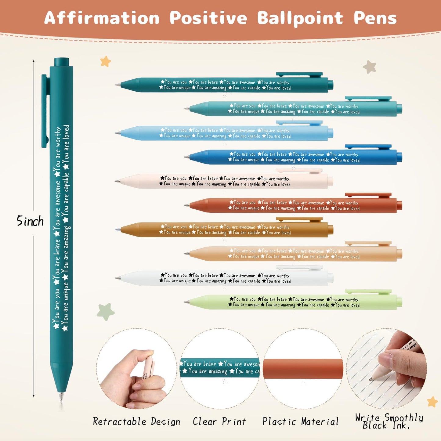 Janlaugh 200 Pcs Mental Health Awareness Gifts Bulk Motivational Notebook Journals and Positive Affirmation Pen Mental Health Items for Coworker Nurse Week Teacher Student End of Year Gifts (Rainbow)