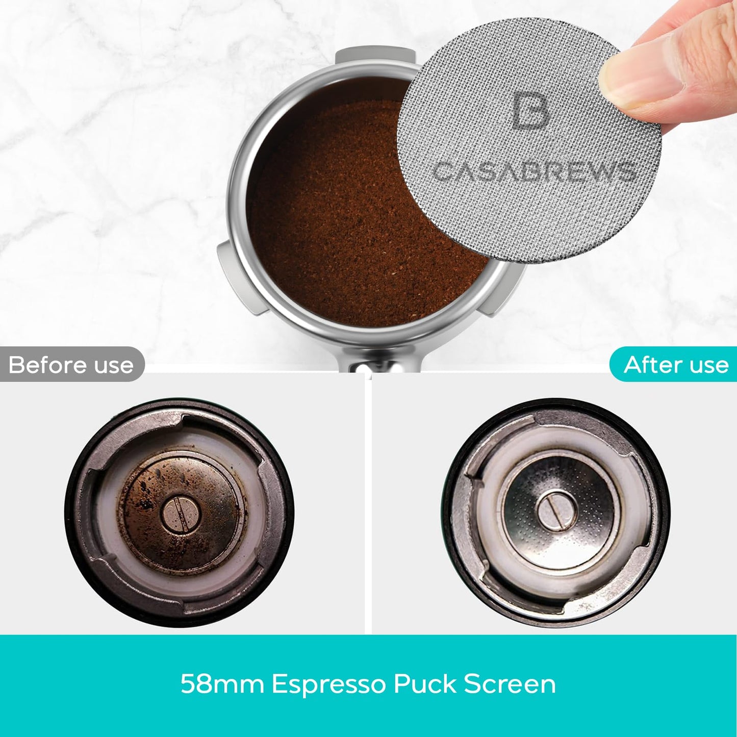 Casabrews 58mm Bottomless Portafilter with 3 Ears, Professional Espresso Portafilter with Filter Basket and Puck Screen, Compatible with CASABREWS Ultra, 5700 Series, 4700Gense and Neutron Pro
