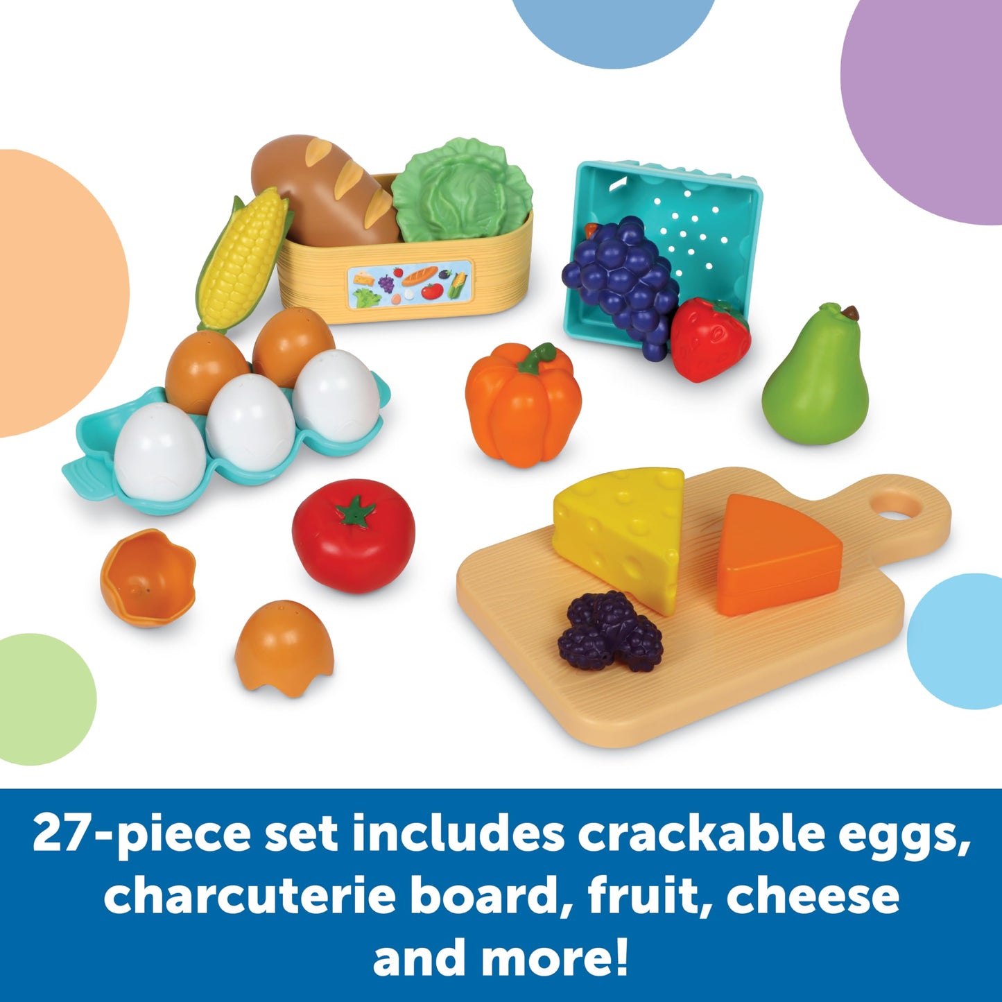 Learning Resources New Sprouts Farm-to-Table Fresh Market, 27 Pieces, Ages 18 Months+, Play Food for Kids Kicthens, Grocery Store Pretend Play, Play Kitchen Accessories