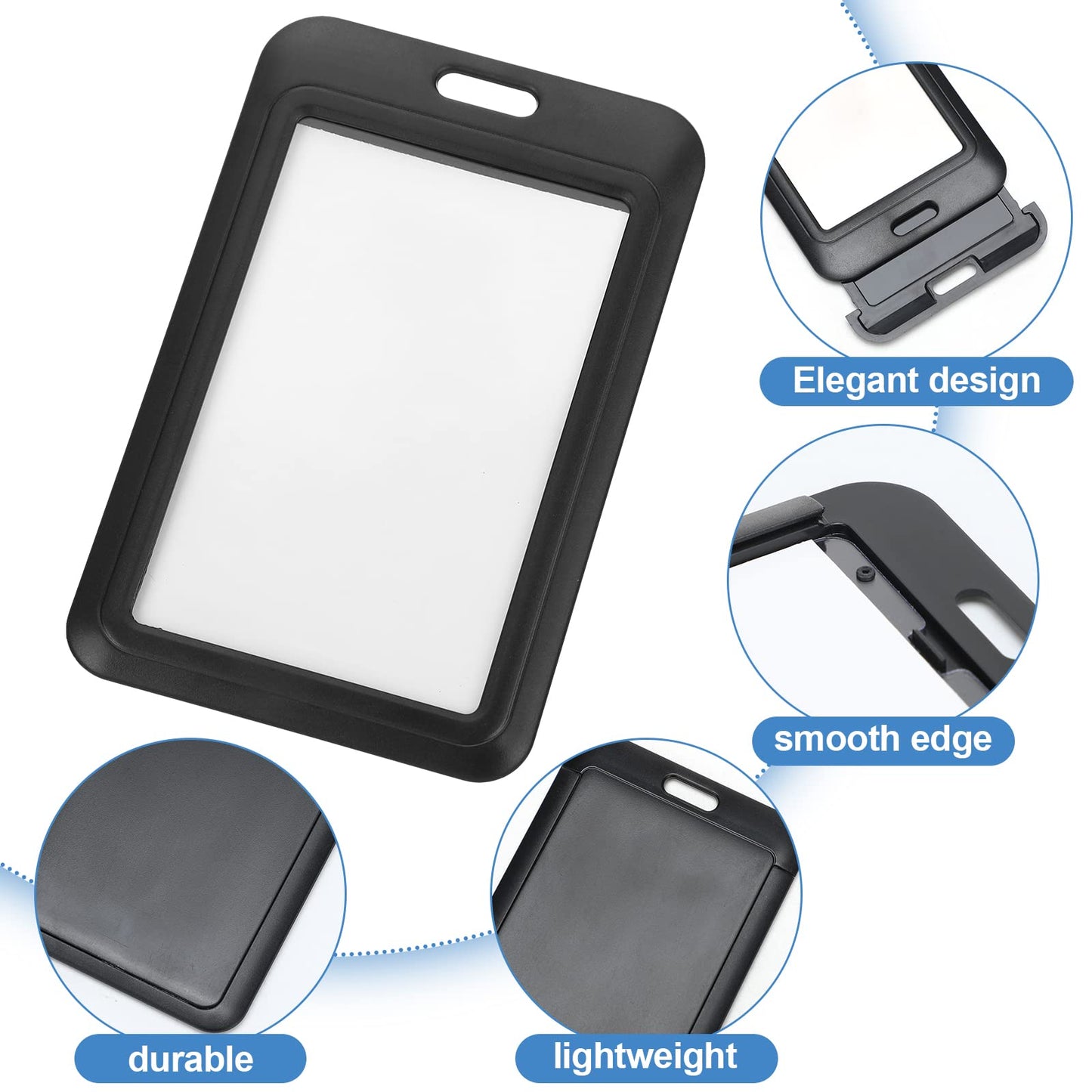 Eaasty 80 Pcs Hard Plastic ID Badge Holder Vertical Slide Open Card Case Black Name Tag Holders Badge Sleeve ID Case Protector with Clear Window for Nurses Office Credit Cards
