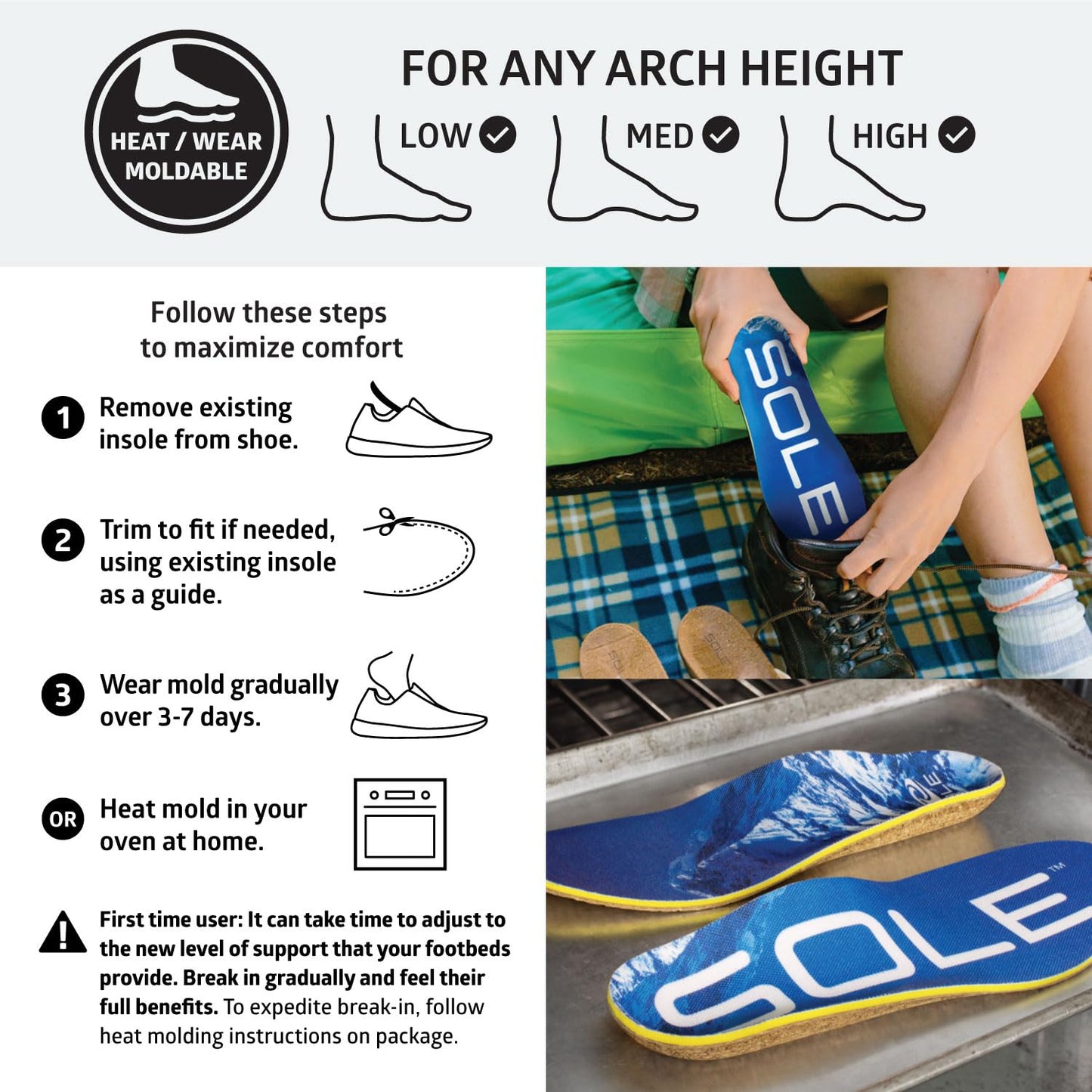 SOLE Performance Thick Plantar Fasciitis Insoles, Men & Women - Arch Support Inserts for Foot Health and Heel Pain Relief, Orthotic Shoe Inserts Men & Women