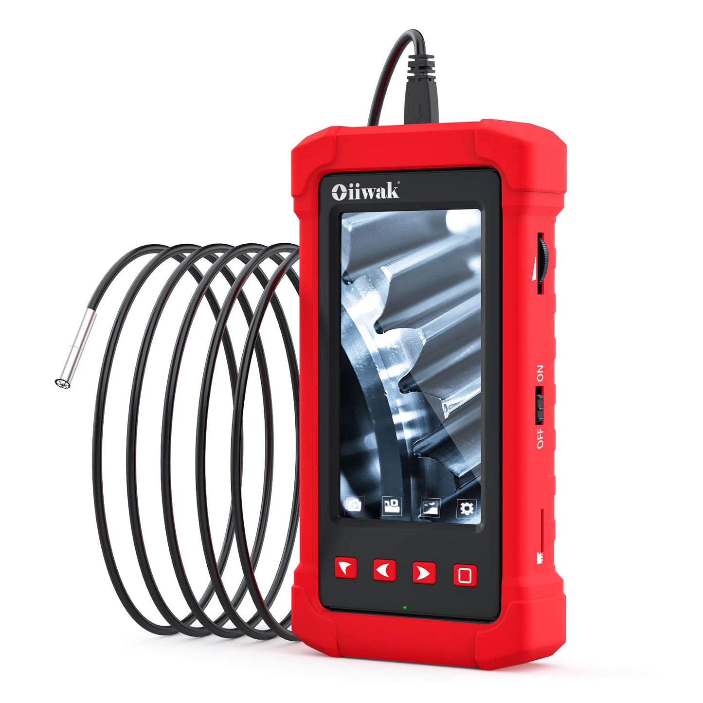 Oiiwak Endoscope Camera with Light, 3.9mm Industrial Borescope Inspection Camera, 4.3" IPS Screen 1080P HD IP68 Waterproof 6 LED Lights for Drain Pipe Wall Automotive, 5FT Semi-Rigid Cable
