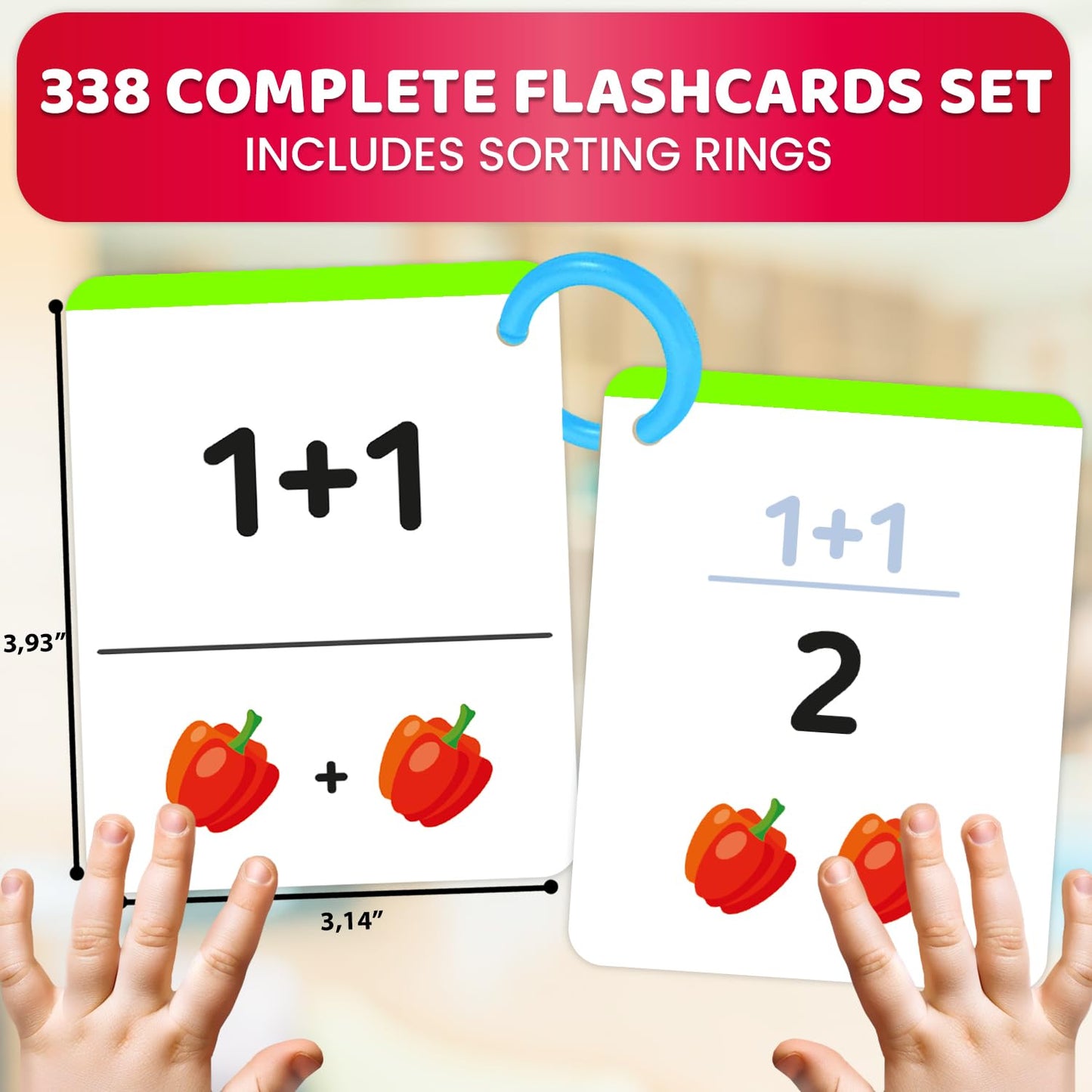 QUOKKA Math Flash Cards for Toddlers 3-4 - 338 Addition and Subtraction Educational Toddler Flash Cards for Preschool Learning - Flashcards with Visual Aids and Rings for 1st to 3rd Grade Classroom