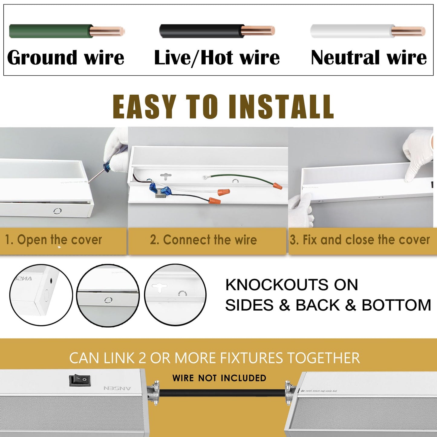 Ansen 2Packs of Under Cabinet Lighting Hardwired, 12in 10W 666LM Dimmable Led Light for Kitchen/Closet, CRI 92+, R9 90+, 5 Color Temperature, 2700K-5000K(Warm White, Cool White, Daylight)