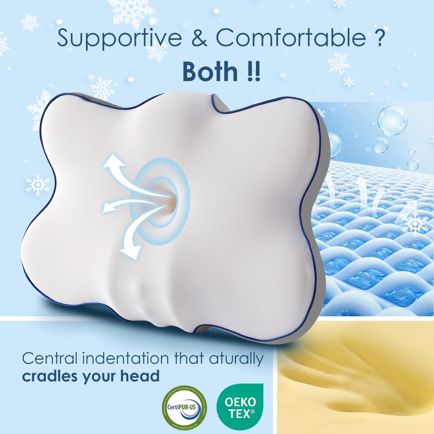 Patented Cervical Pillow for Neck Pain Relief, Ultra Cooling Ergonomic Contour Neck Pillow with 3D Ice-Silk Mesh Cover and Oeko-TEX Memory Foam, Orthopedic Pillow for Back Stomach Sleepers (Large)