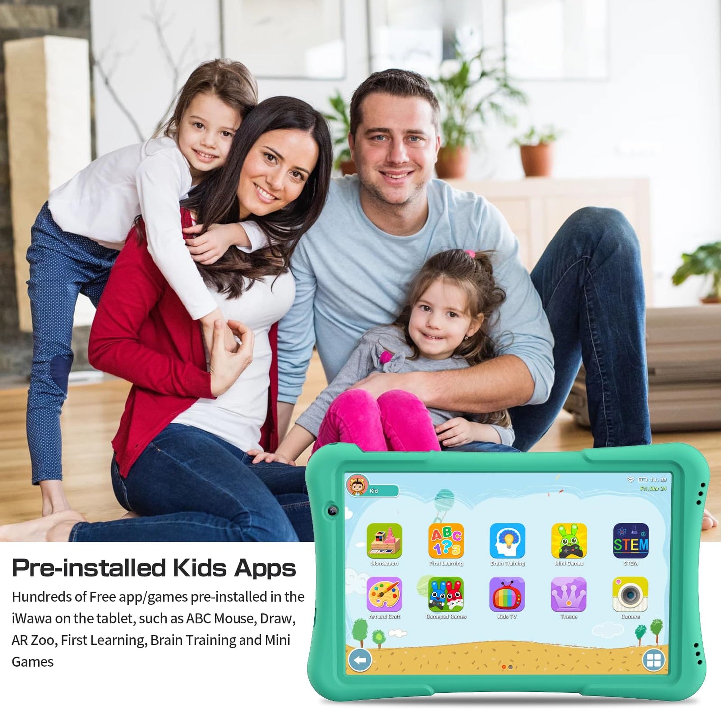 PRITOM 10 inch Kids Tablet Android 12 Tabletas 32GB, Quad-Core, 6000mAh, Large HD IPS Display, WiFi 6, Dual Camera, Bluetooth, Toddler Tablet for Kids Age 3+, Green