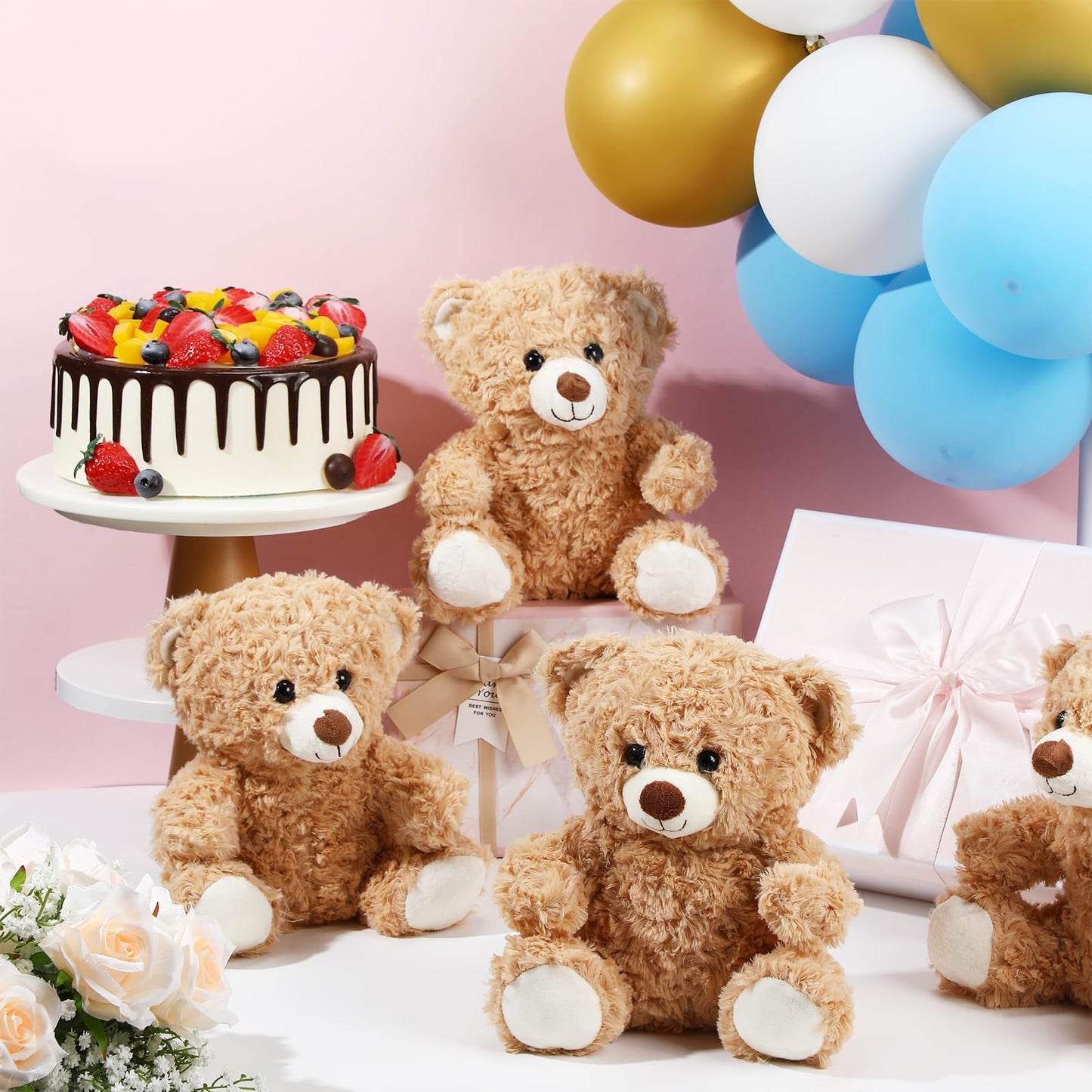 Silipull 12 Pieces 8 Inch Bear Stuffed Animal Soft Stuffed Bear Plush Toys Bulk Party Favors Animal Decorations for Birthday Baby Shower Party Centerpiece Operation Christmas Bulk