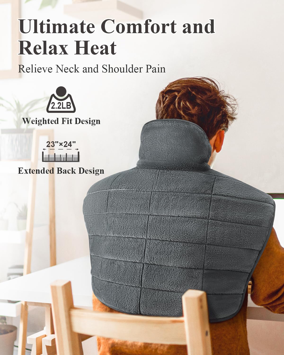 Heating Pad for Neck and Shoulders and Back, Mothers Day Gifts for Mom, 24 x 23 XL Large Electric Heated Wrap for Pain Relief, Gifts for Her Him, 2lb Weighted, 6 Heat Settings, 4 Timers, Silver Grey