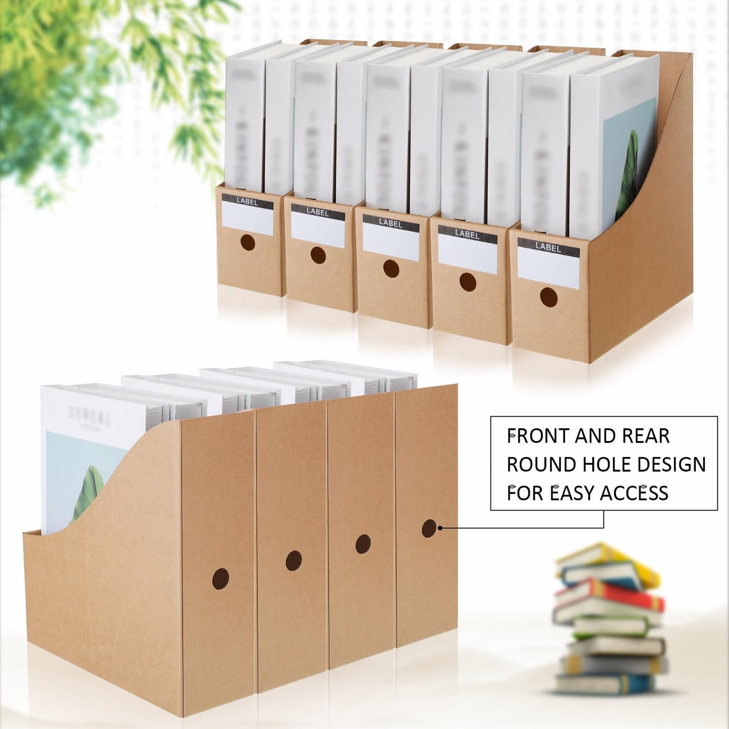 Geyee 50 Pcs Cardboard Magazine Holder Magazine File Holder Magazine Storage Box Document Magazine File Organizer with 50 Pcs Labels for School Office Home Supplies, Brown