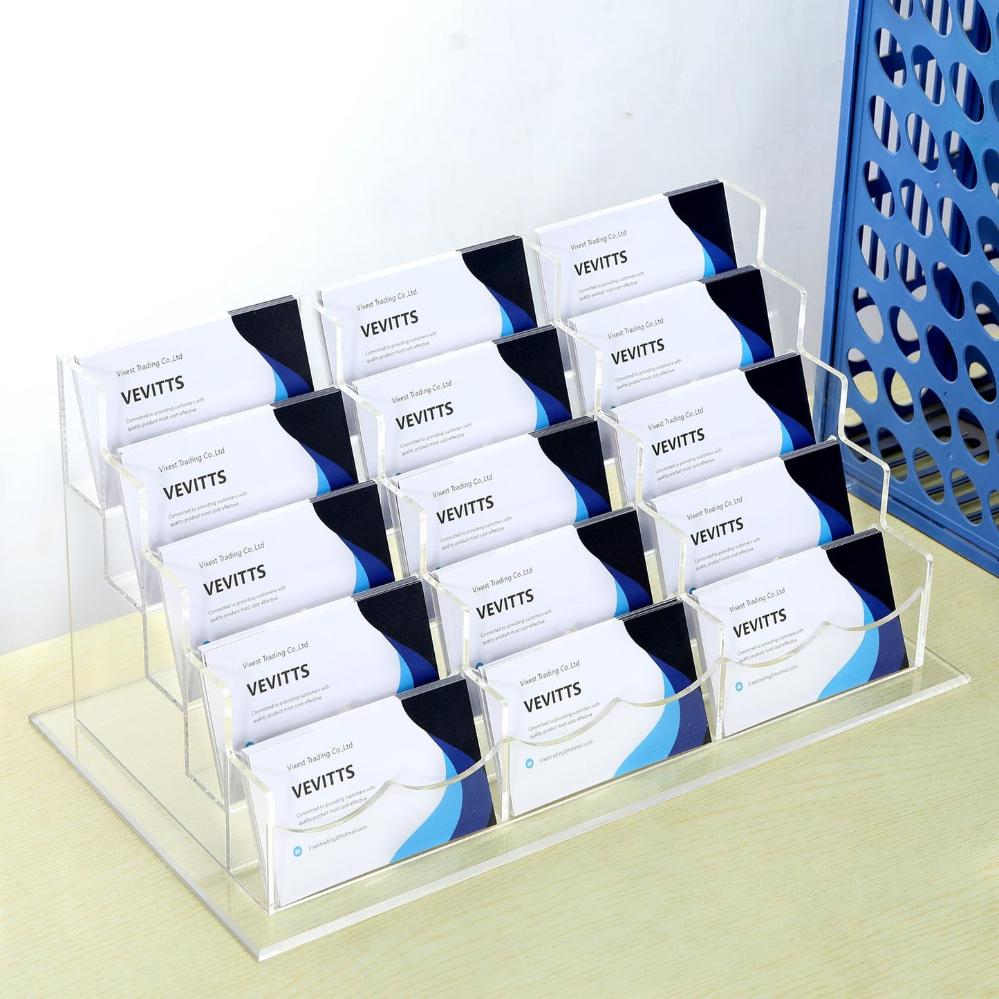 Vevitts Acrylic Business Card Holder for Desk Multiple Business Card Holders Business Card Organizer Business Card Display Rack Clear Plastic Business Card Stand for Home Office (15 Slots)