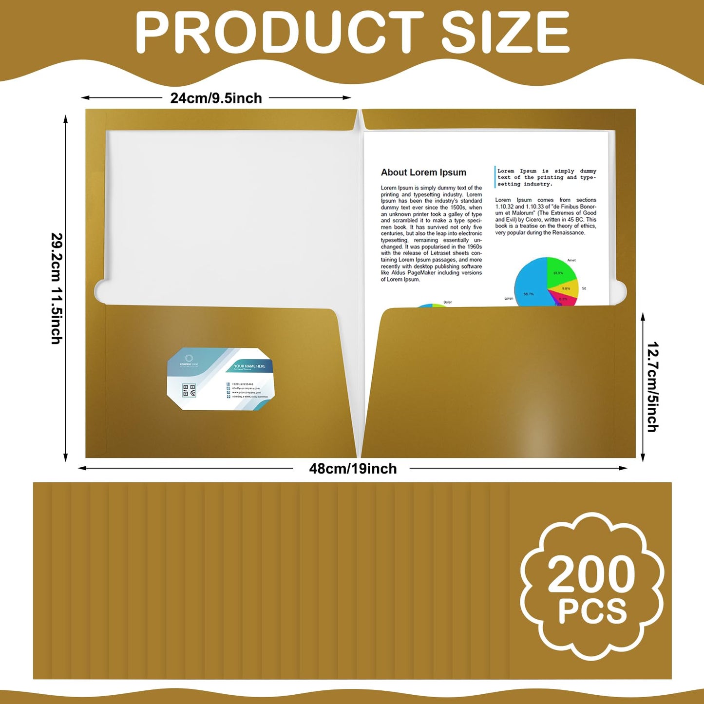 Yeaqee 100 Pack Folders Bulk with 2 Pockets Glossy Laminated Paper Folder First Day of School Presentation Letter Size Two Pocket File Portfolio Holder Back to School Items for Teacher Office (Gold)