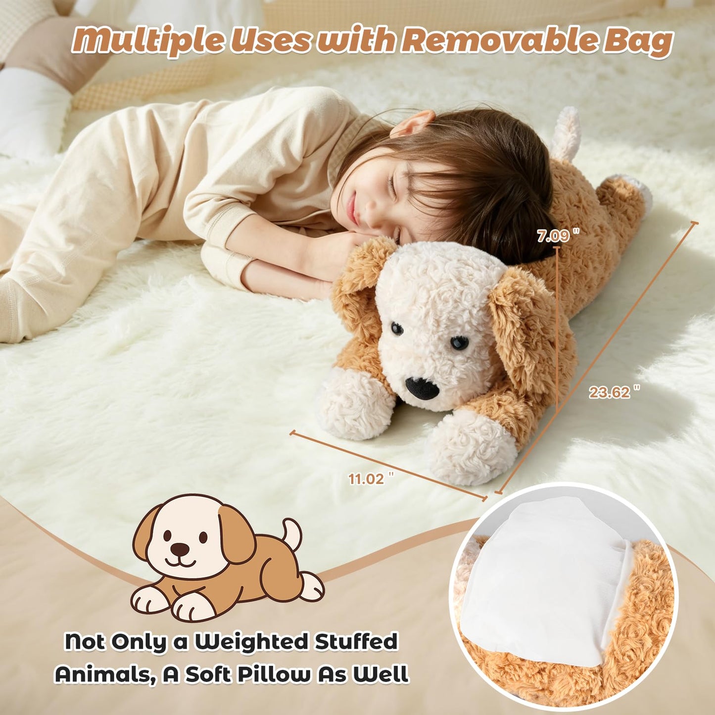 Bobbie & Laxi Weighted Stuffed Animals for Adults & Kids, 24" & 4.5lbs Sitting & Laying Dog Plush Toys Pillows with Removable Bag, Companion Gift for Boys and Girls, Puppy Plushies