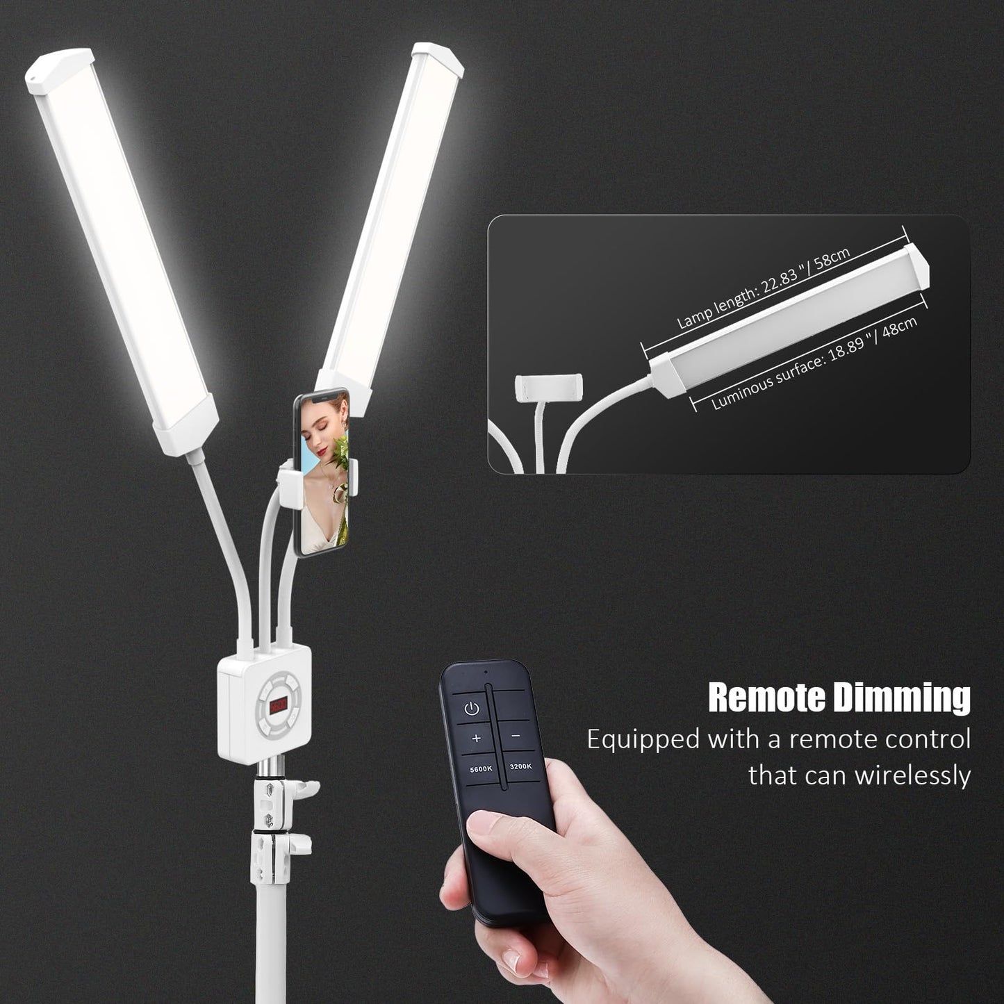 Esthetician Light with Tripod Stand and Phone Holder, Floor Lamp, Lash Lamp for Eyelash Extensions, [Upgrade] Touch Switch Lash Light for Makeup, Tattoo, Photography, Selfie, Video Recording（White）
