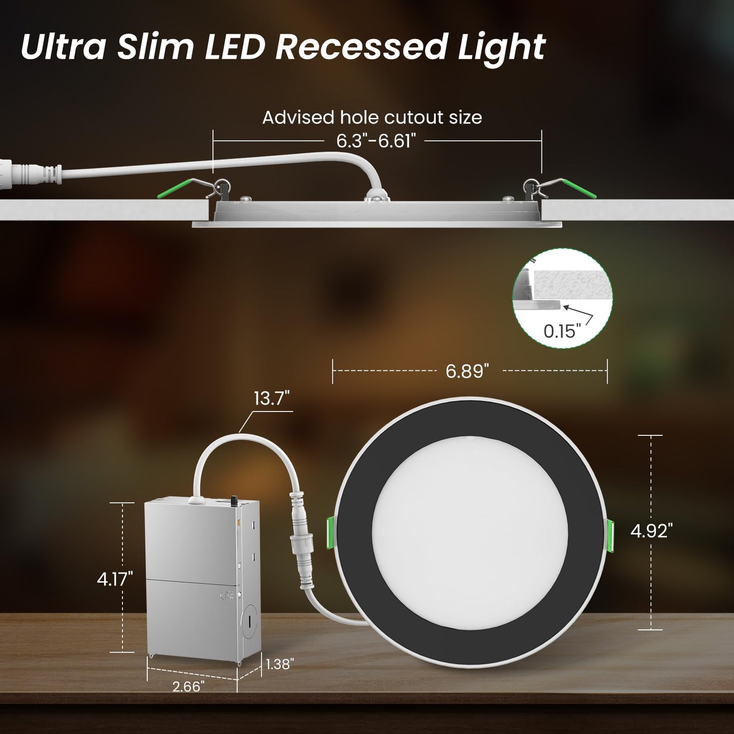 ALUSSO LIGHTING 12 Pack 6 Inch 5CCT Ultra-Thin LED Recessed Ceiling Light with Night Light, 2700K-5000K Selectable, 12W 1100LM Dimmable Canless Wafer Downlight, Damp Rated -ETL&FCC (Black)
