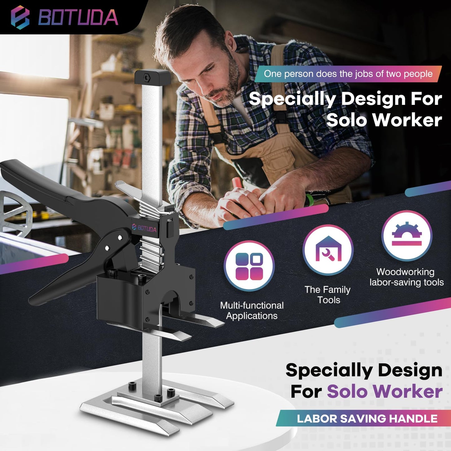 BOTUDA 2025 New Labor Saving Handle（2Pack） 12 in Hand Lifting Jack Tool, Multifunctional Furniture Lifting Rack, cabinets Door Paneland Windows Lifting Jack ，Raised by 6.7 inches, Bearing 360LBS