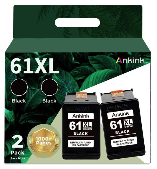 61XL Black Remanufactured Ink Cartridges Replacement for HP 61 XL(2 Pack) Work with 5530 4500 2540 4630 4501 4502 4635 3050 2542 2541 3510 2514 3512 1000 1010 1510