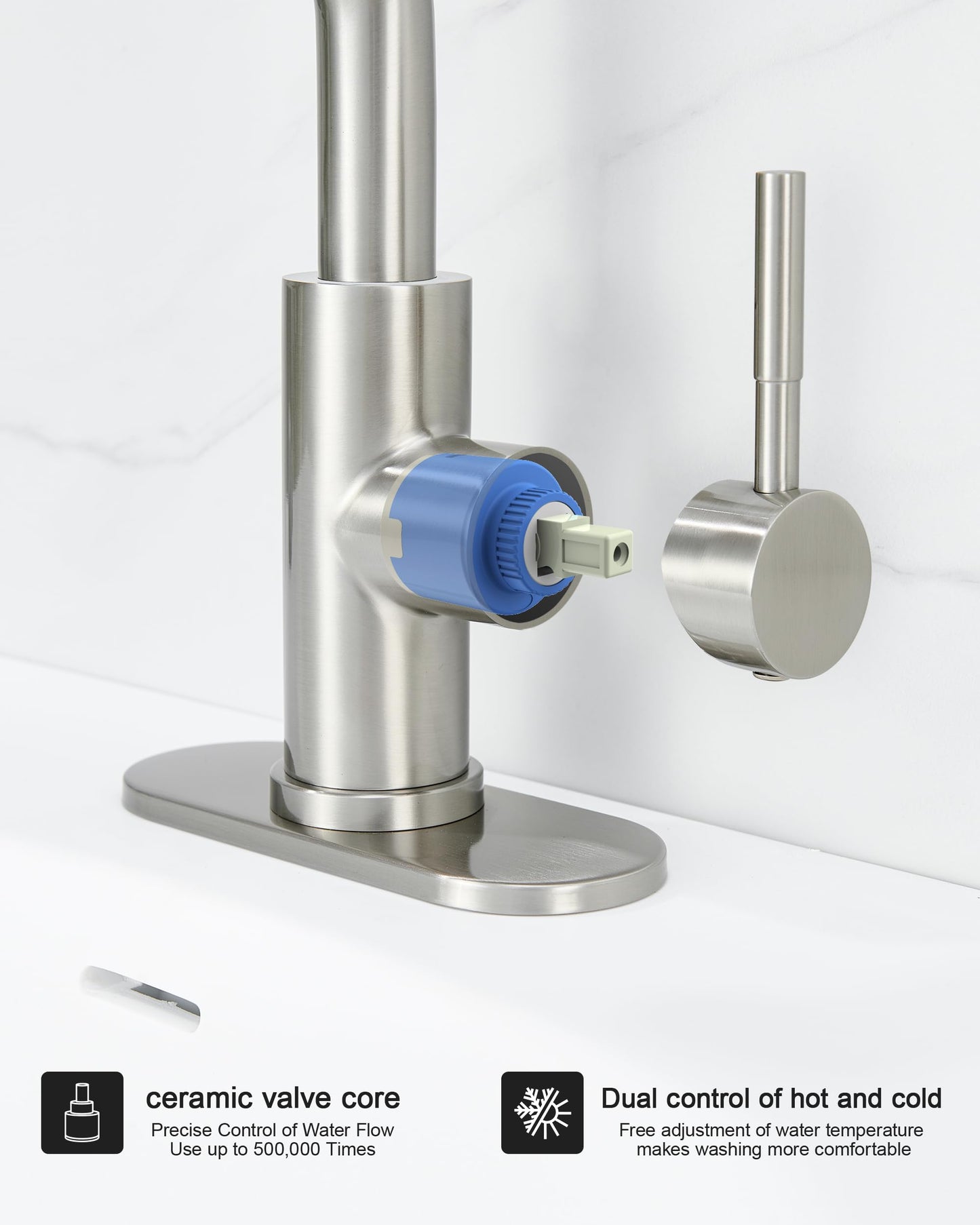 Ultimate Unicorn Bathroom Faucet with Pull Out Sprayer, Brushed Nickel Single Handle Bathroom Faucet for 1 or 3 Hole Bathroom Sink, Pull Down Bathroom Sink Faucet with Rotatable Spout Pop Up Drain