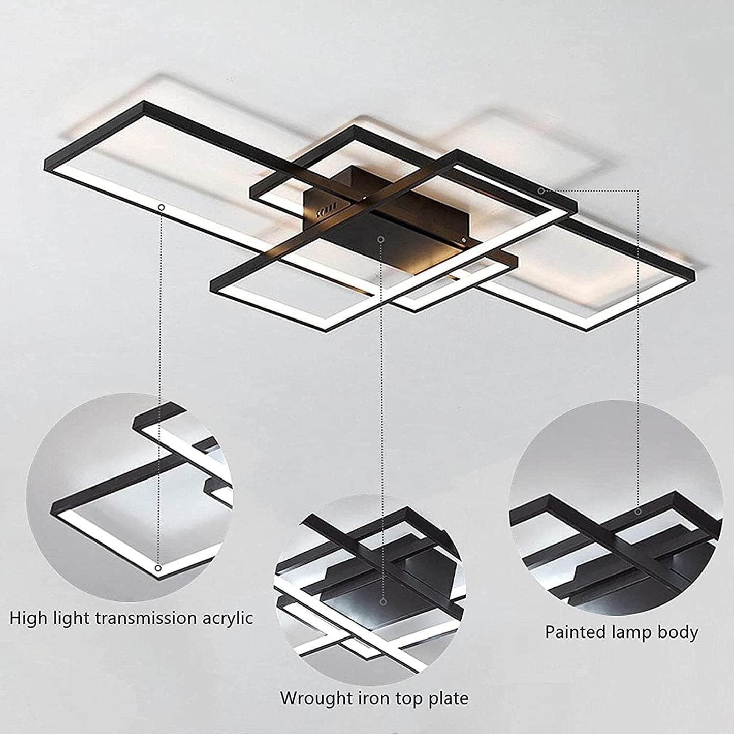 ASDMD Modern LED Ceiling Light 31.5" Dimmable Black Ceiling Light Fixture with Remote Control Square 54W 3000K-6500K Ceiling Lamp for Kitchen, Living Room, Bedroom