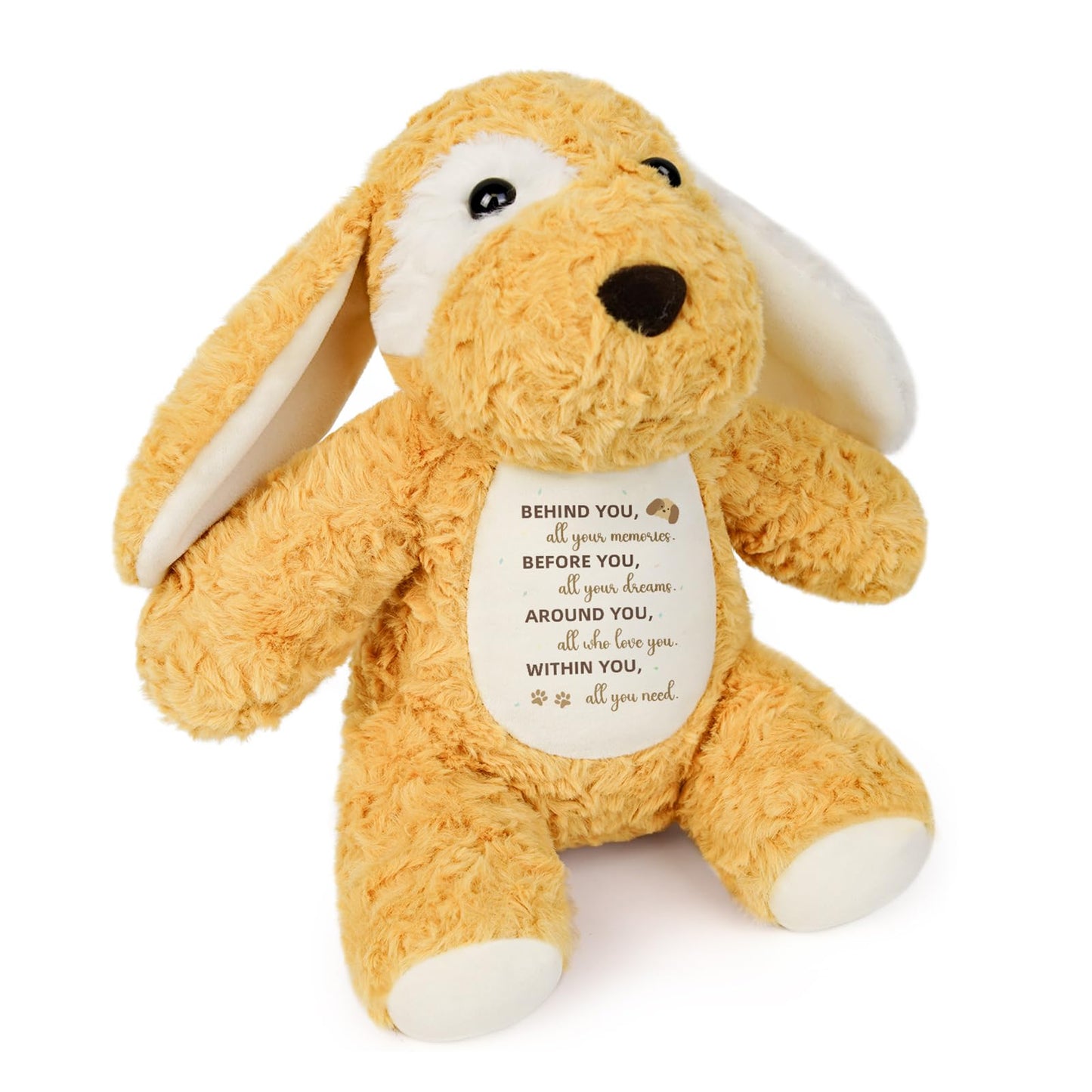 WoollyPearl Soft Puppy Dog Stuffed Animal with Positive Affirmation Message, Inspirational Farewell Graduation Birthday Gifts for Kids Daughter Son Friends, Thoughtful Leaving Goodbye Retirement Gift