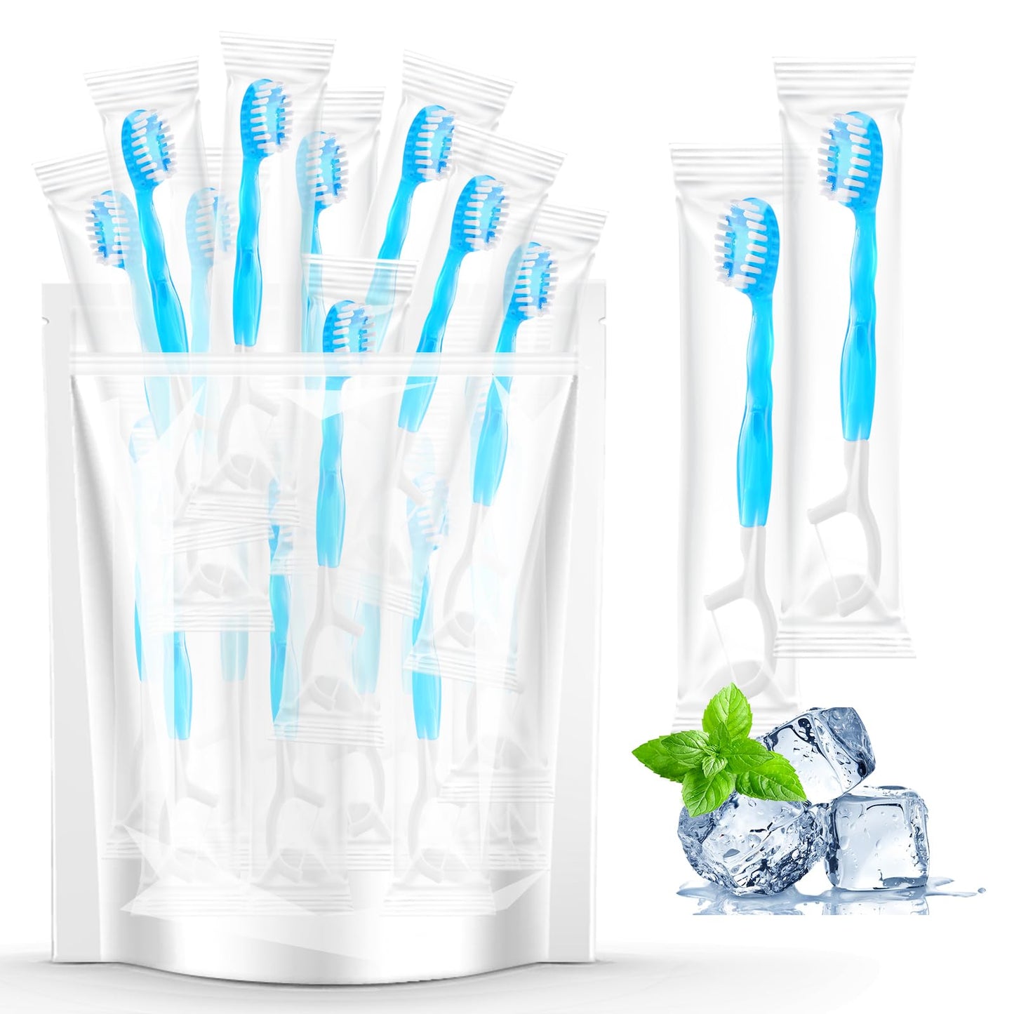 40 Individually Packaged Disposable Travel toothbrushes with Toothpaste, 5-in-1 Convenient Mini Disposable Toothbrush (Toothbrush + Toothpaste + Tongue Scraper + Dental Floss + Pick)