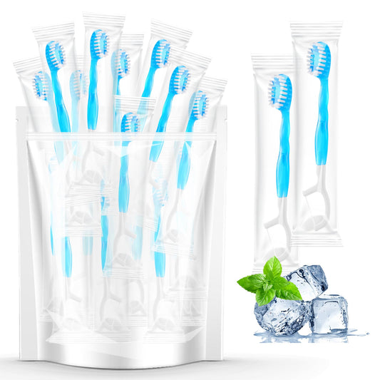 40 Individually Packaged Disposable Travel toothbrushes with Toothpaste, 5-in-1 Convenient Mini Disposable Toothbrush (Toothbrush + Toothpaste + Tongue Scraper + Dental Floss + Pick)