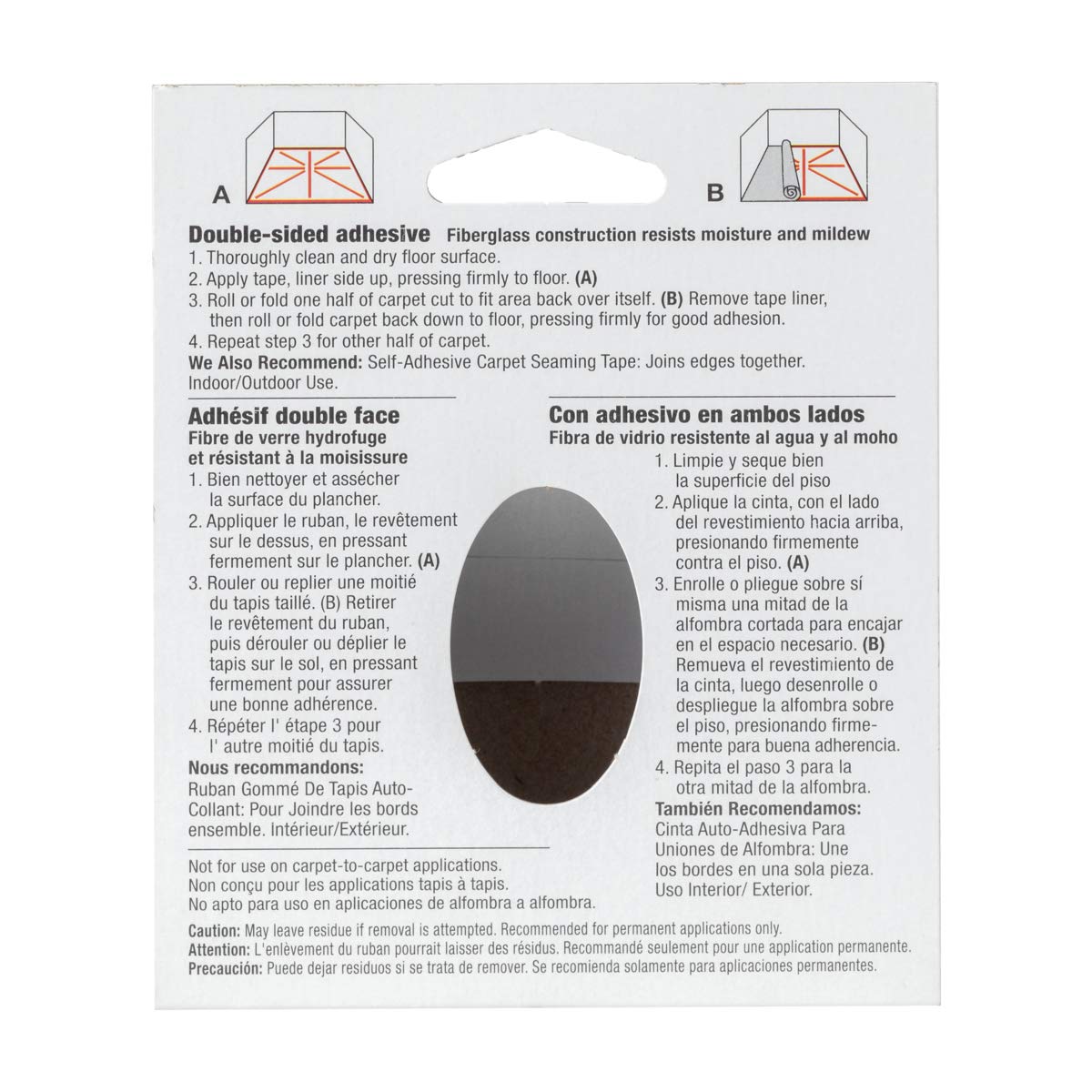 Duck Brand 286373 Indoor/Outdoor Carpet Tape, 1.41-Inch x 42 Feet White, Pack of 6.