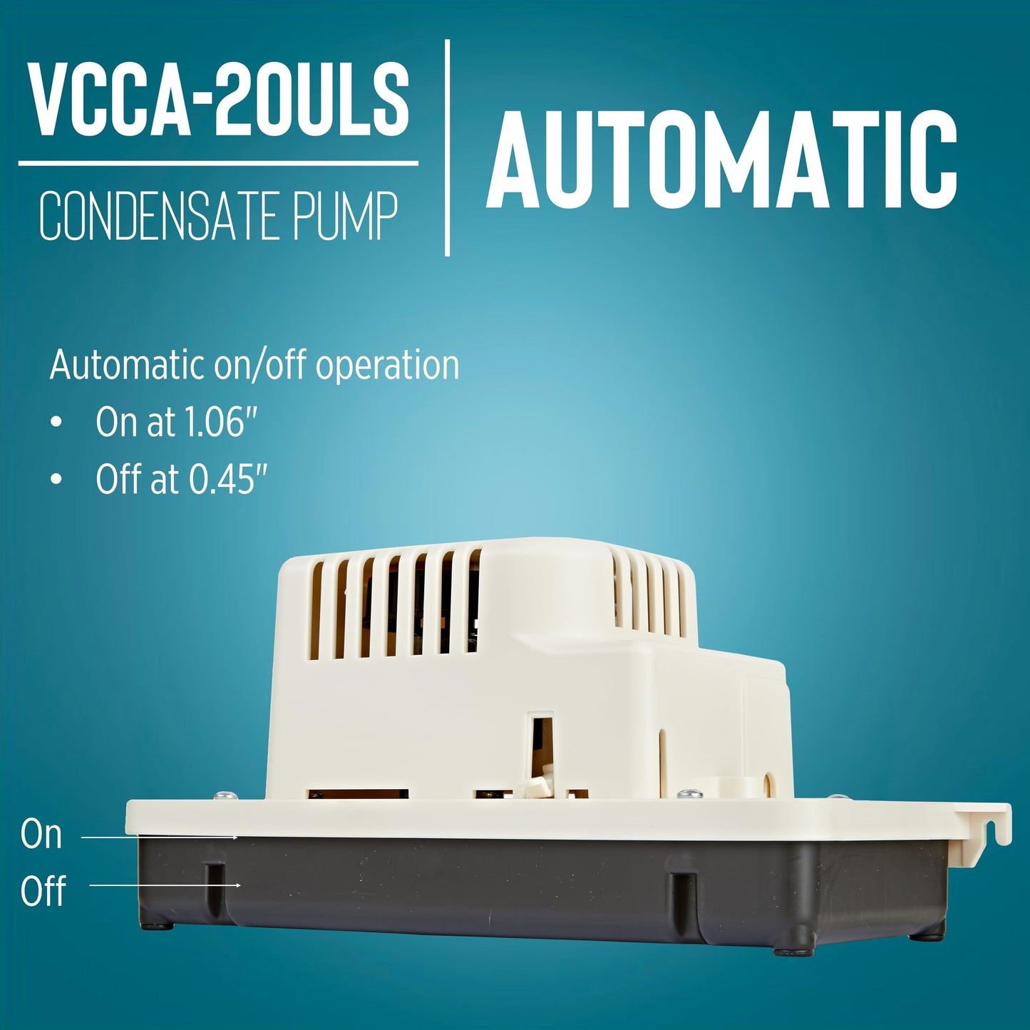 Little Giant VCCA-20ULS 115-Volt, 60 Hz, 1/30 HP, 80 GPH Low-Profile Automatic Condensate Removal Pump with Safety Switch, White/Black, 554201101