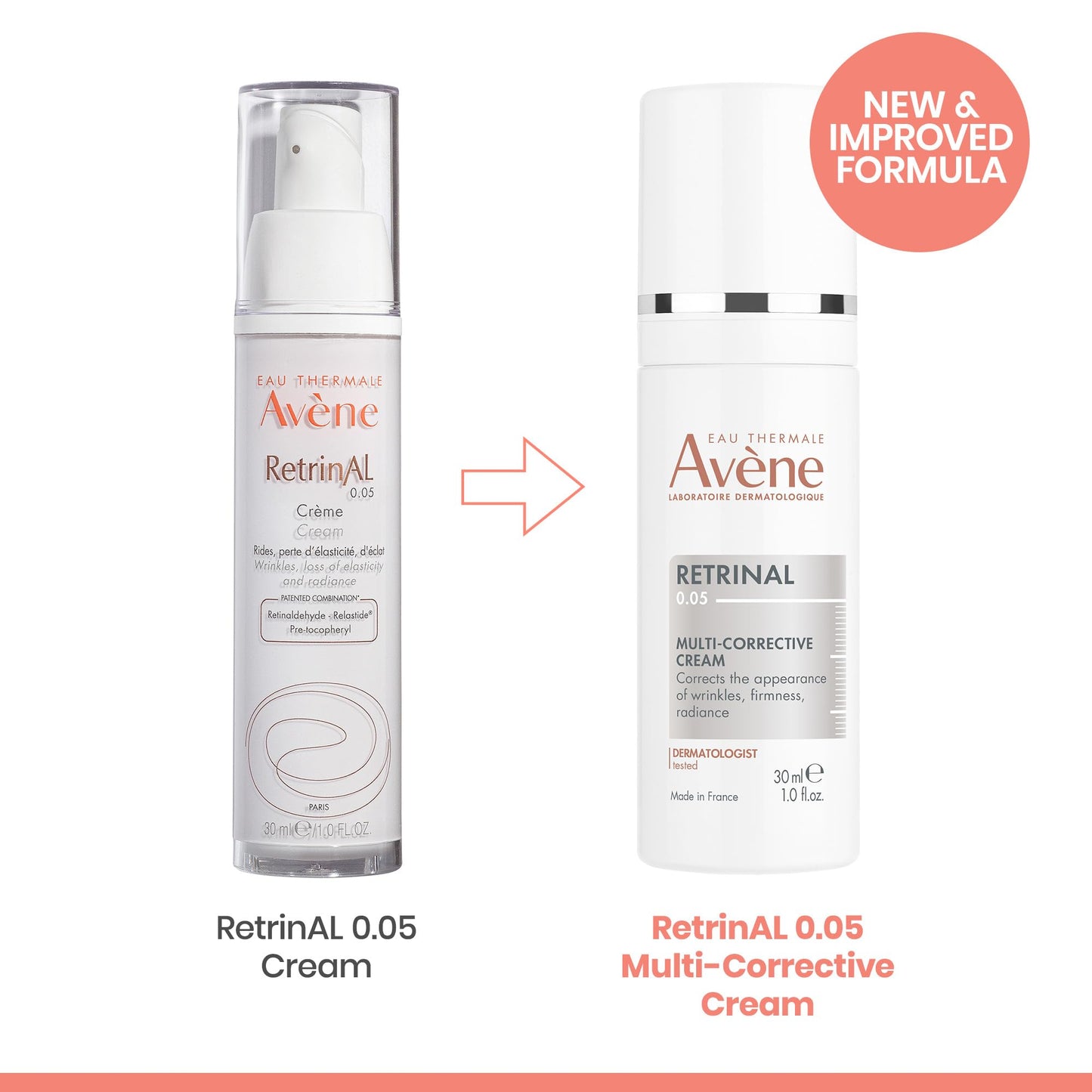 Avène Retrinal 0.05% Multi-Corrective Cream, anti-aging facial cream powered by retinaldehyde, 1 Fl Oz