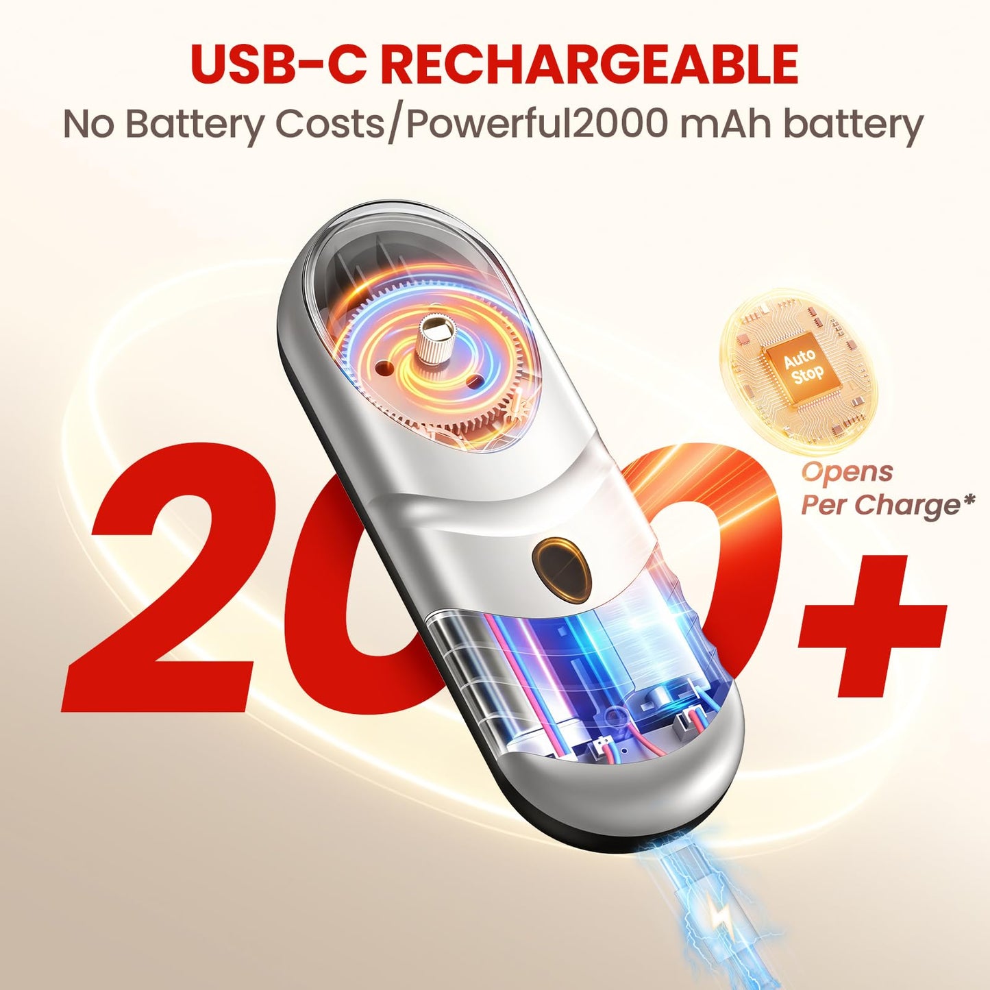 Electric Can Opener One Touch Automatic Can Opener for Seniors, Rechargeable Smooth Edge Can Opener with Magnetic Cover Catch, Food Safe Kitchen Gadget for Arthritis Hands