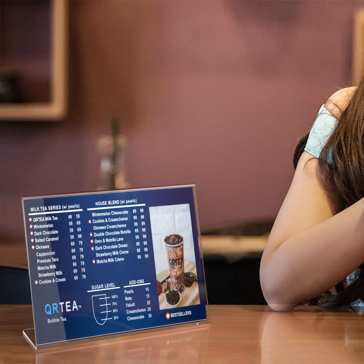 NIUBEE Acrylic Sign Holder 8.5x11 Inches 12 Pack Horizontal, Slant Back Clear Frames, Plastic Paper Flyer Display Holder, Document Menu Table Stand for Office, Store, Restaurant -Landscape