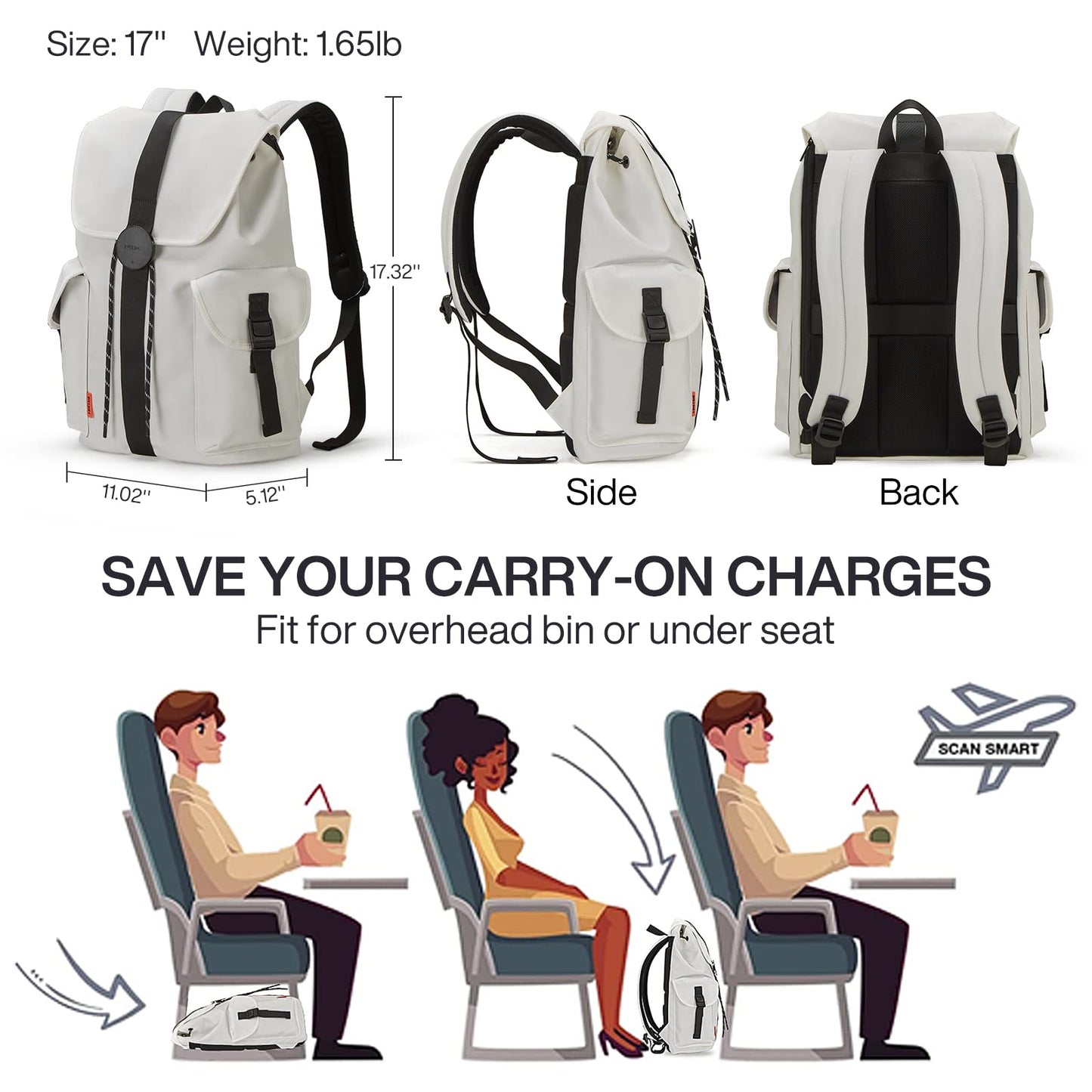 mixi Travel Laptop Backpack for Women & Men Carry On Backpack fits 16'' Laptop, Waterproof Lightweight Casual Hiking Weekender Bags Rucksack,17 Inch, Interstellar White