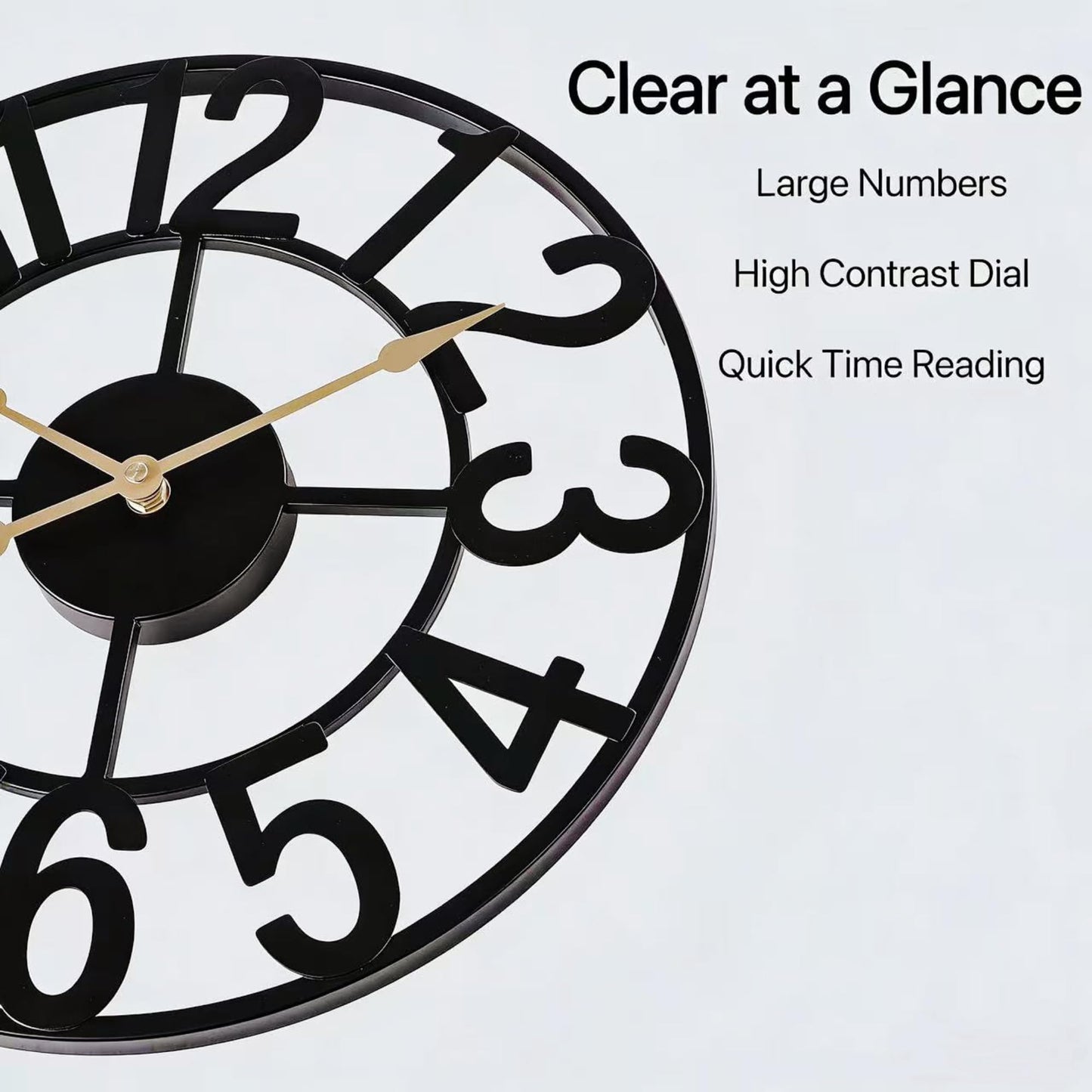 Alarmore Wall Clocks for Living Room Decor, Silent Wall Clock Battery Operated, Mid Century Rustic Farmhouse Black Metal Skeleton Large Clocks for Kitchen, Bedroom, Dining Room-18 in