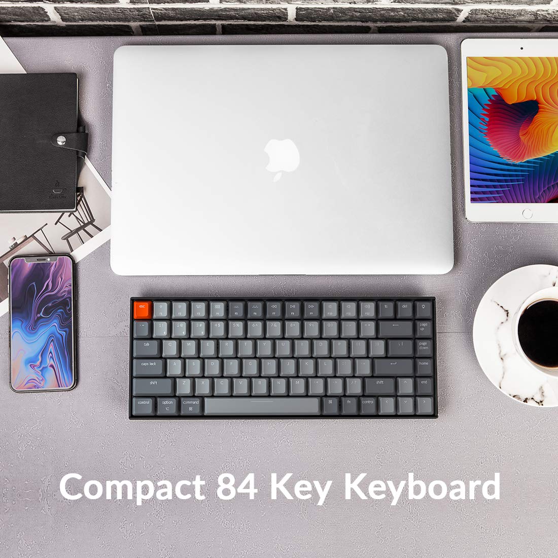 Keychron K2 75% Layout Bluetooth Wireless Mechanical Gaming Keyboard with Gateron G Pro Brown Switch/White LED Backlit/USB C/Anti Ghosting/N-Key Rollover, 84 Keys, for Mac Windows-Version 2