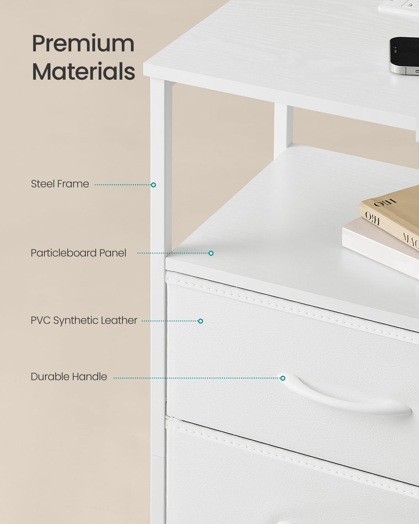 SONGMICS BELLAH Collection - Nightstand with Charging Station and App-Controlled Adjustable LED Lights, Bed Side Table, 2 Drawer and 1 Open Shelf, Bedroom, Cloud White and Snow White ULGS302WH01S