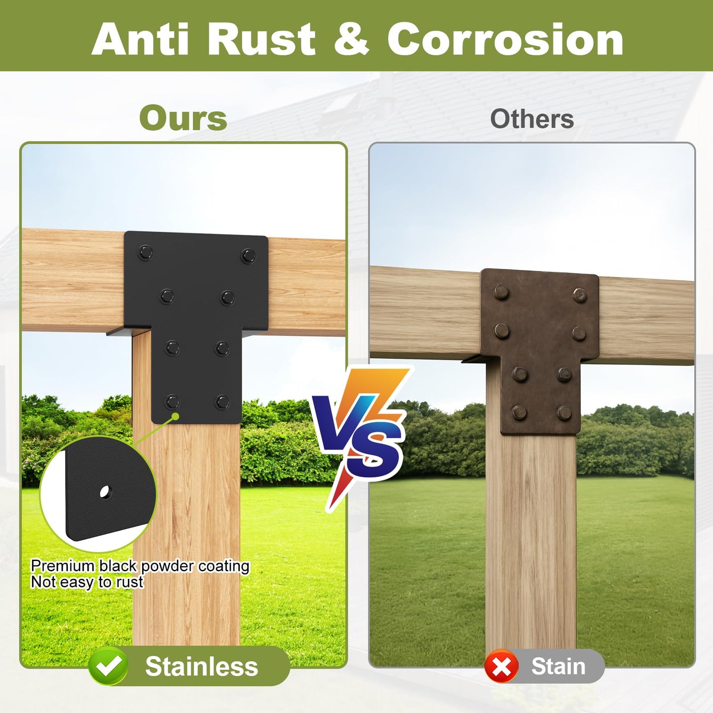 4x4 Post Caps Tie Brackets (Actual 3.5"x3.5") -4 Pack Heavy Duty Galvanized Steels Pergola Connector Brackets for Wood Posts, Gazebo & Deck Beams (Black)