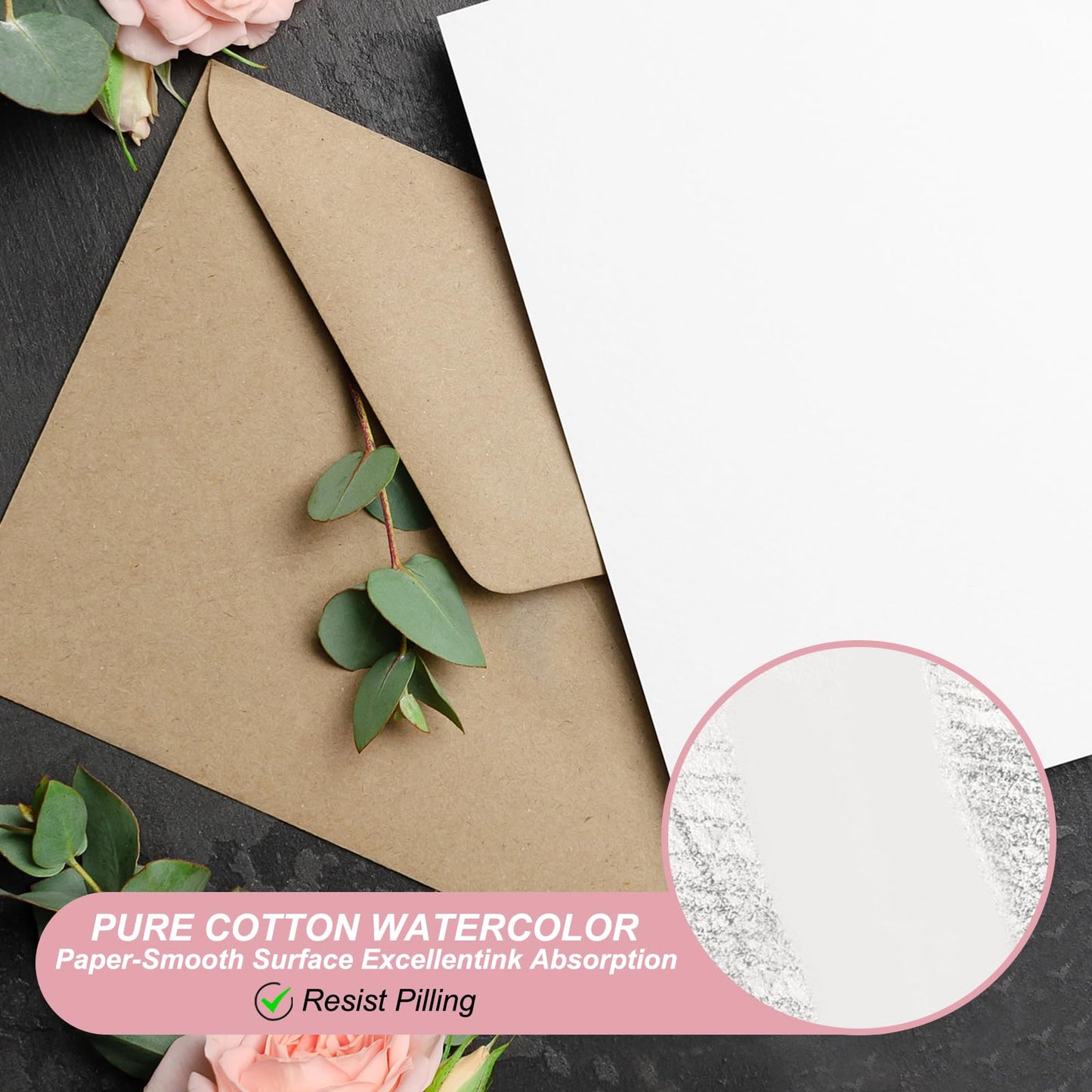PATIKIL 200 Sets Pure Cotton Watercolor Cards 140lb/300 GSM Postcards with Envelopes for Art Painting Creative Thank Notes, 4x6 Inch