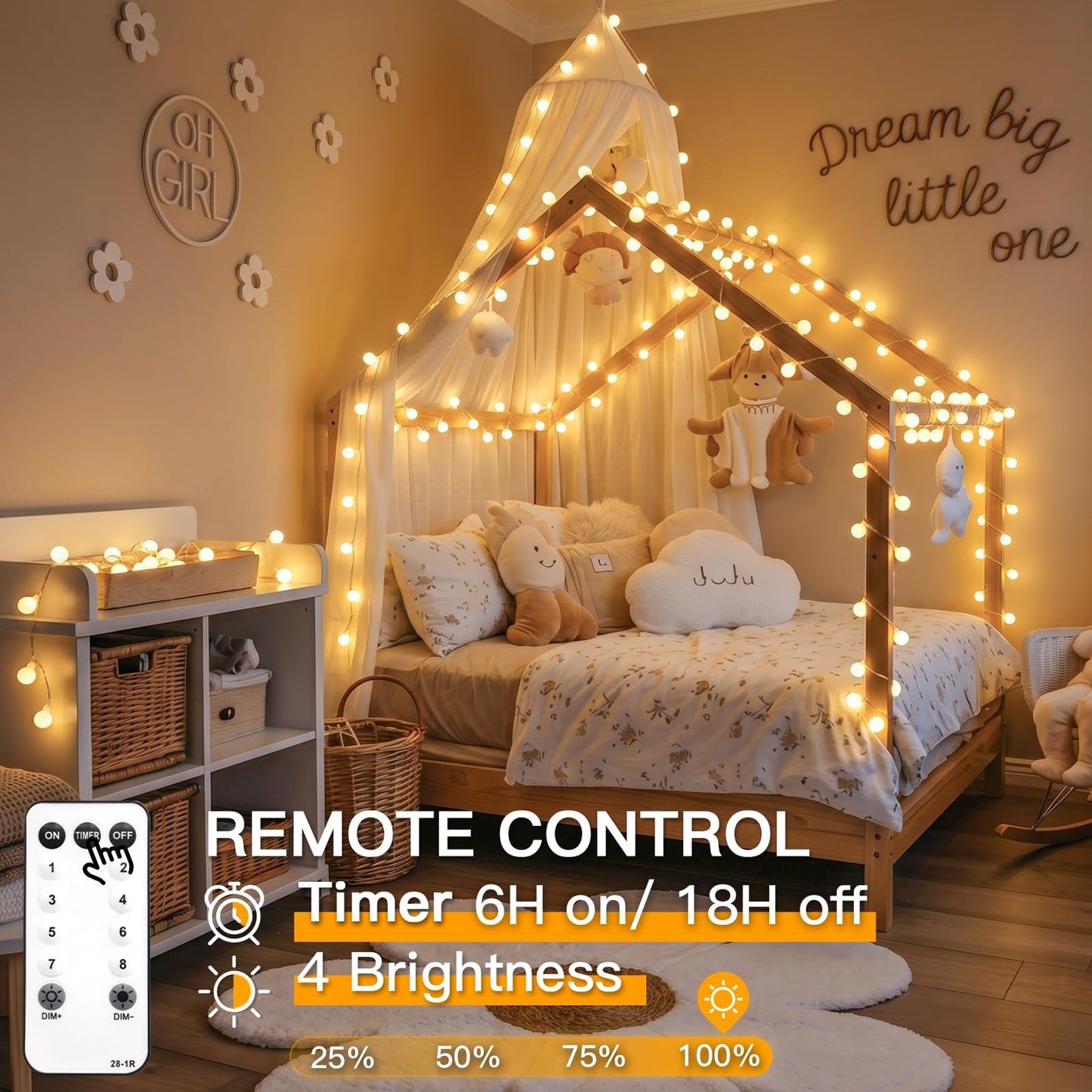 suddus String Lights for Bedroom, 66ft 200 Led Connectable Globe String Lights Indoor, Hanging Fairy Lights Plug in with Remote for Kids Room Dorm Classroom Outdoor Christmas Tree Decor, Warm White