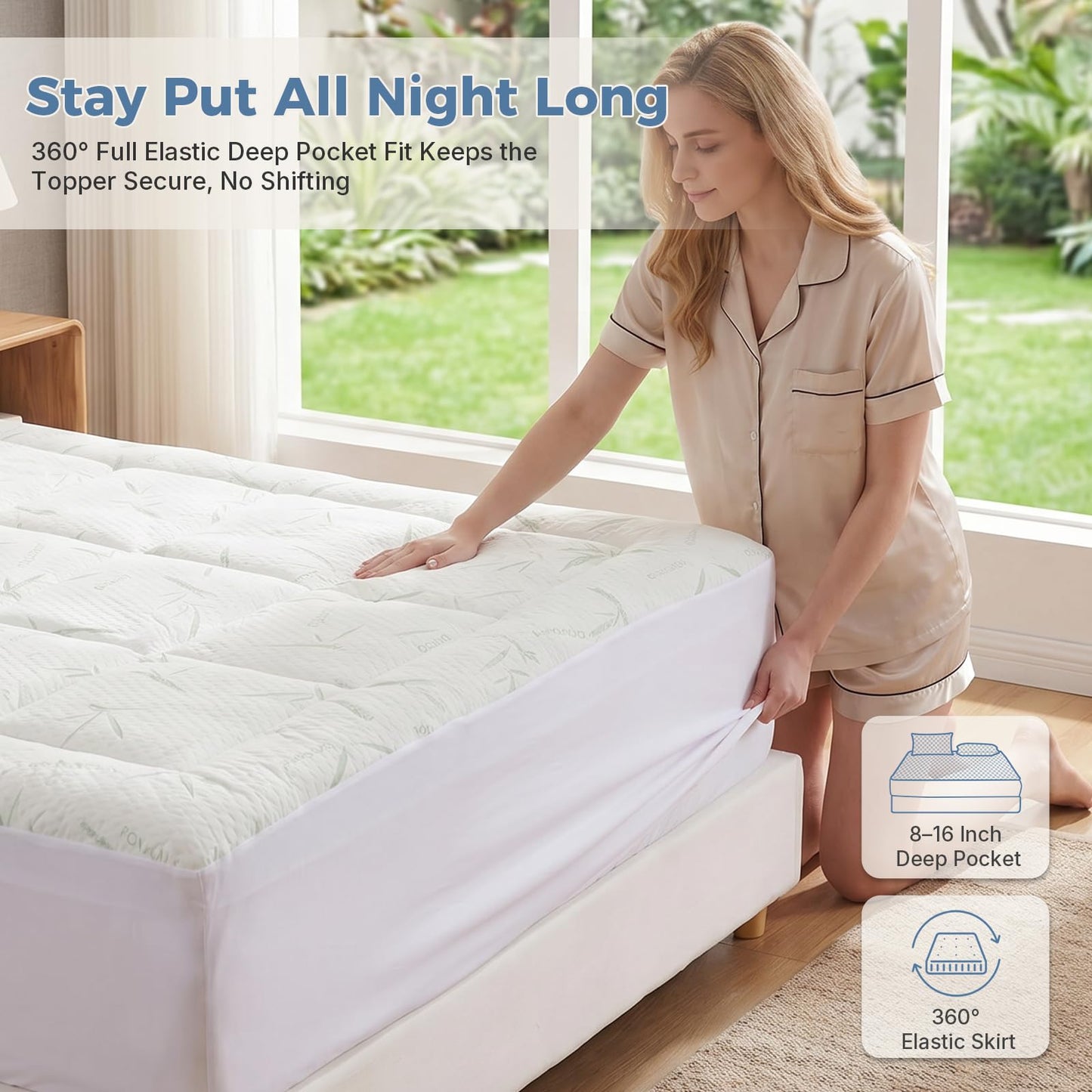 DUMOS Dual Layer Memory Foam Mattress Topper Queen, Gel Memory Foam Mattress Topper and Pillow Top Mattress Pad Cover for Body Pressure Relief, Soft Thick Topper with 8-16 Inch Deep Pocket