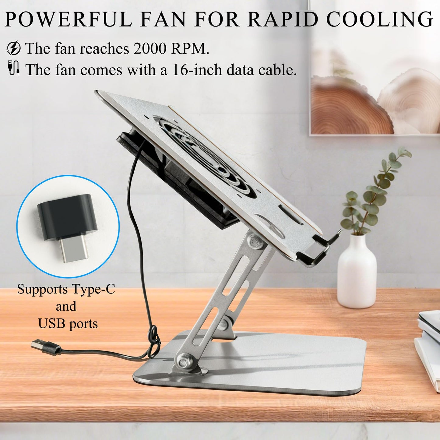 Laptop Stand for Desk, Laptop Riser with Active Cooling Fan, Widely Compatible with MacBook and Other Computer Accessories、Computer Stand for Laptop