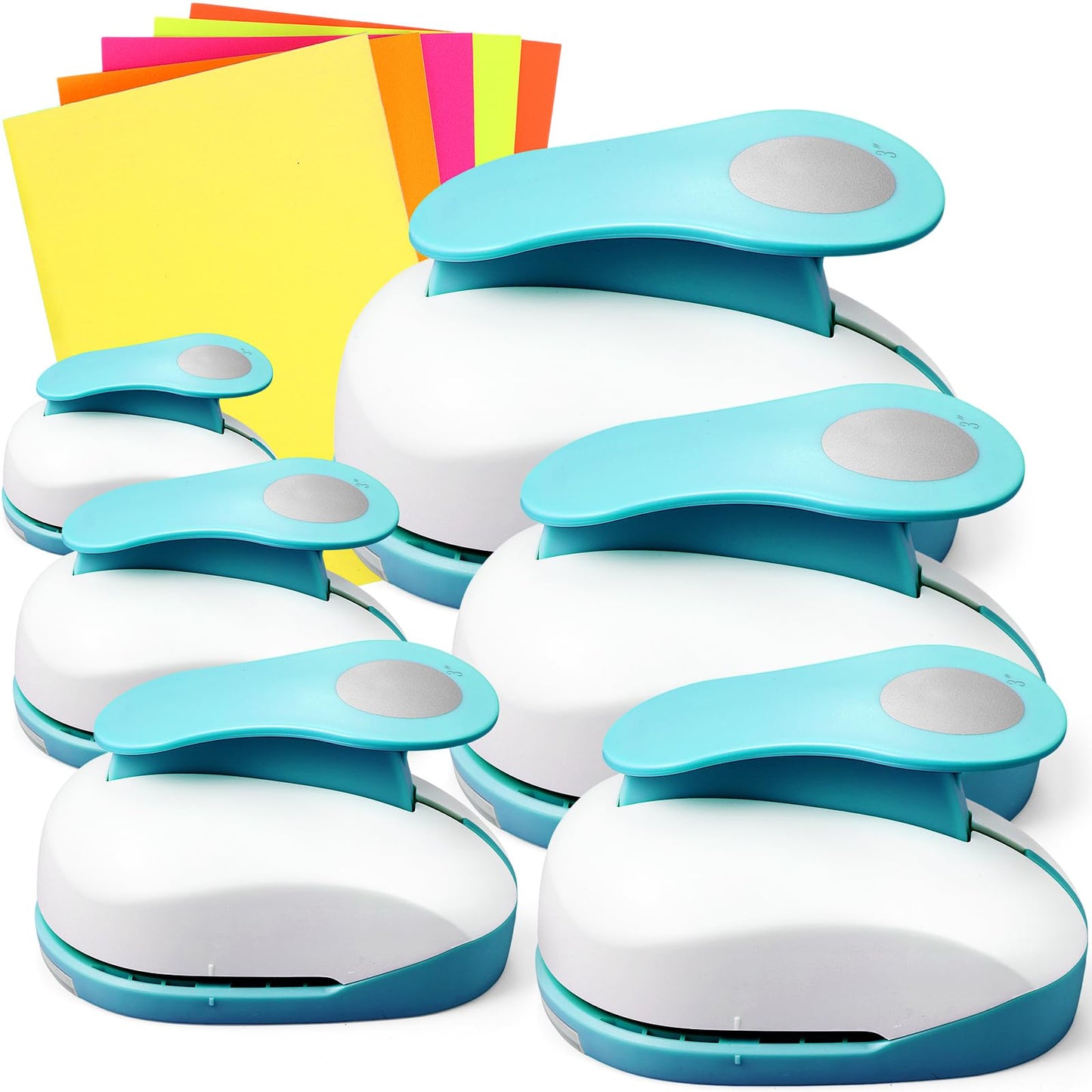 CHENGU 6 Pcs Circle Punch Set 3in/2in/1.5in/1in/0.6in/0.3in Scrapbook Hole Punchers Crafting with 10 Sticker Paper Round Cutter Scrapbook for Office Supplies DIY Albums Photos(Blue)
