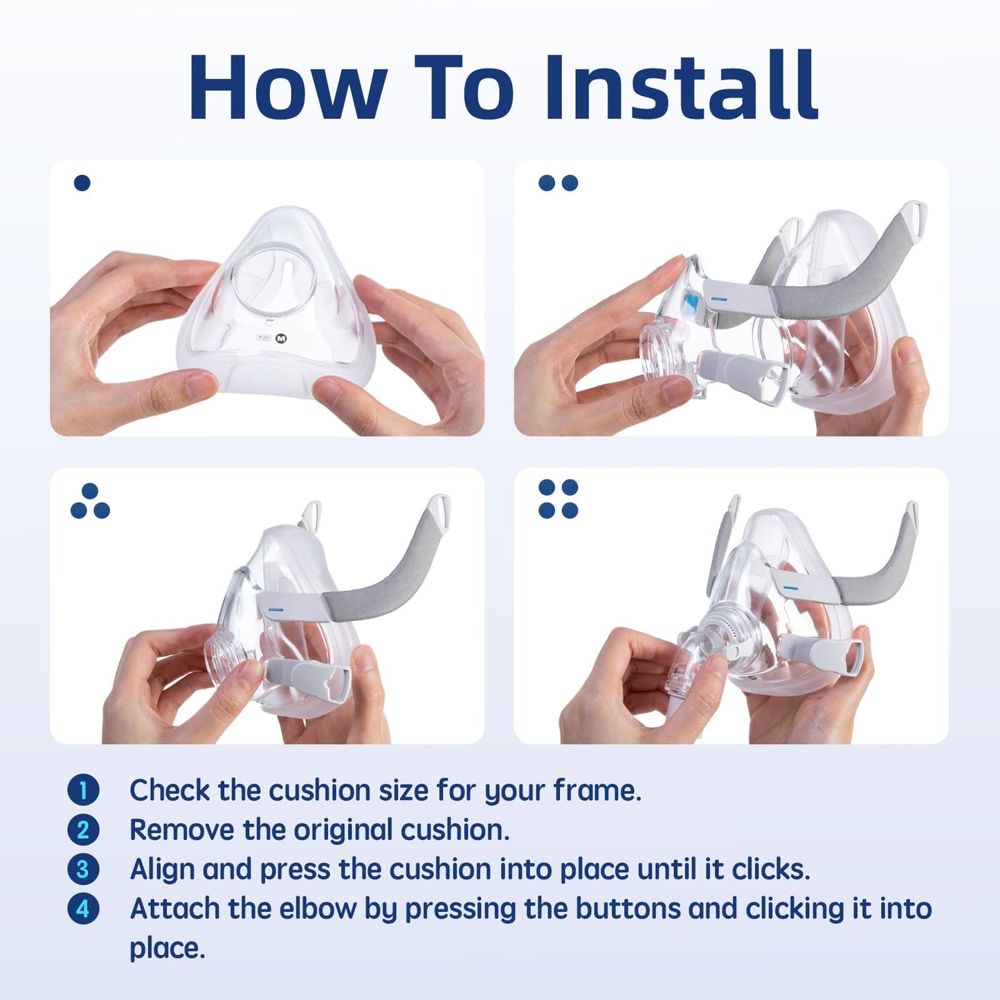 3-Pack Replacement Cushion for ResMed AirFit F20 Large, Compatible with Original Airfit F20 Frame, Covers Nose and Mouth, Reliable Seal & Perfect Fit