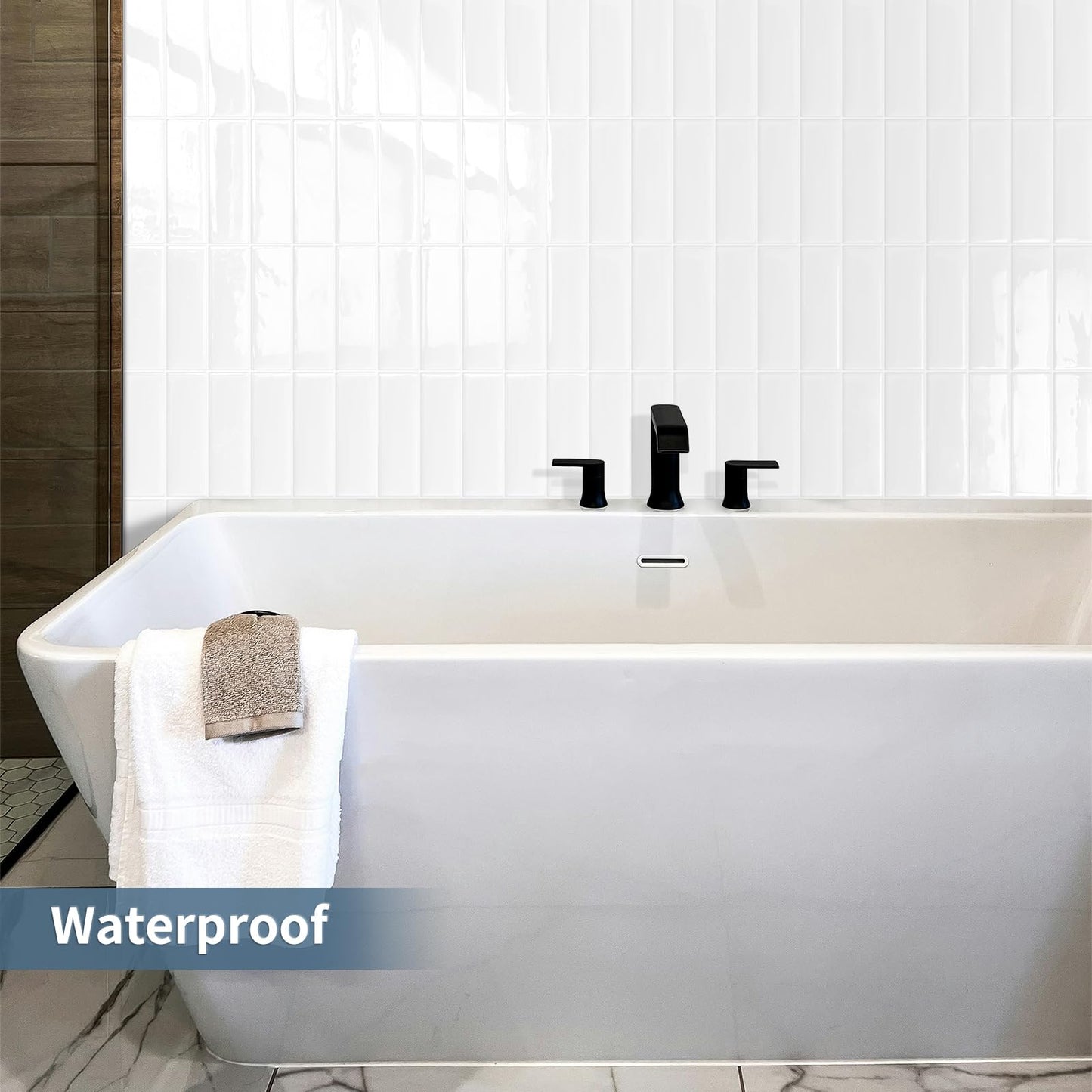 Tiwoos Plain White Peel and Stick Backsplash Tile Rectangle Subway Self Adhesive Wall Tiles for Kitchen (10-Sheet,12"x12")