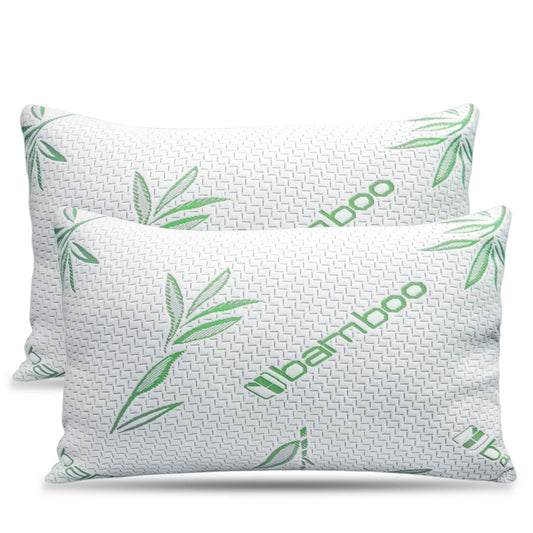 2 Pack King Size Rayon Derived from Bamboo Pillow, Cooling Shredded Memory Foam Bed Pillows Sets for Back, Stomach, Side Sleepers, Adjustable to Soft / Firm, Washable Cover, King (Pack of 2)