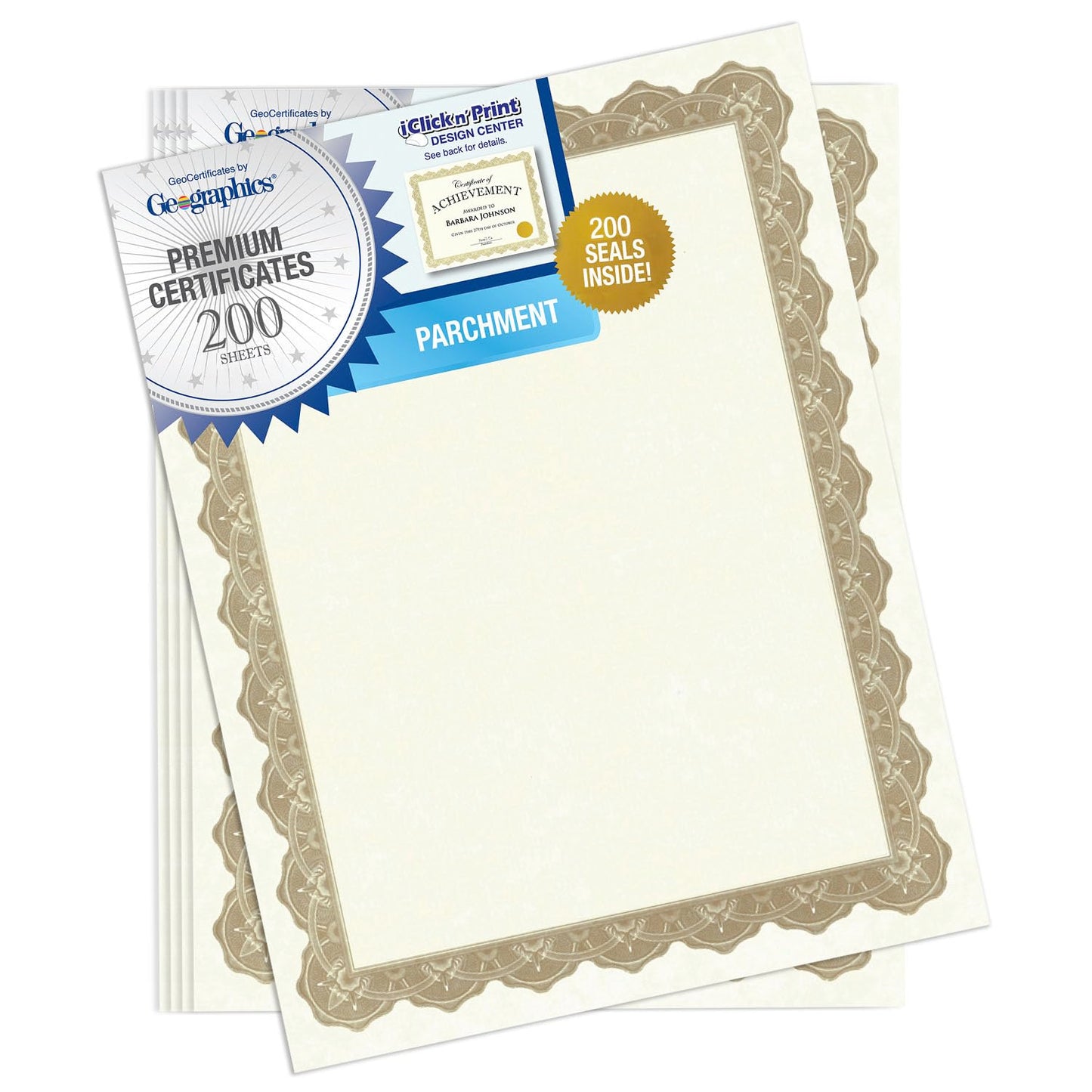 Geographics Optima Gold Blank Award Certificate Paper with Gold Foil Seals, 8.5 x 11, Seal 1.75" (Pack of 200)