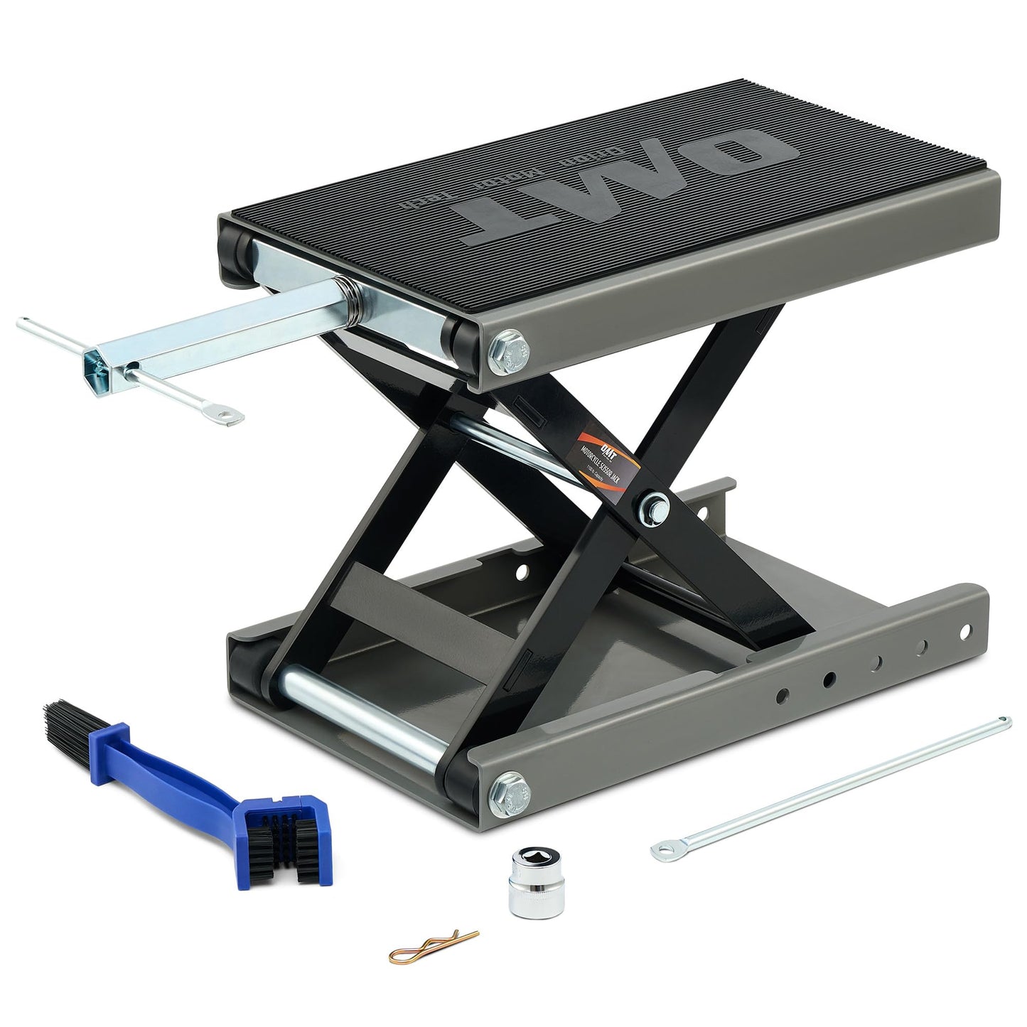 Orion Motor Tech Motorcycle Lift, 1100lb Motorcycle Scissor Lift Jack with Wide Deck T Handle 3/8" Socket, Motorbike Center Stand with Chain Brush, Crank Hoist Stand for ATV Dirt Bike Cruiser, Gray
