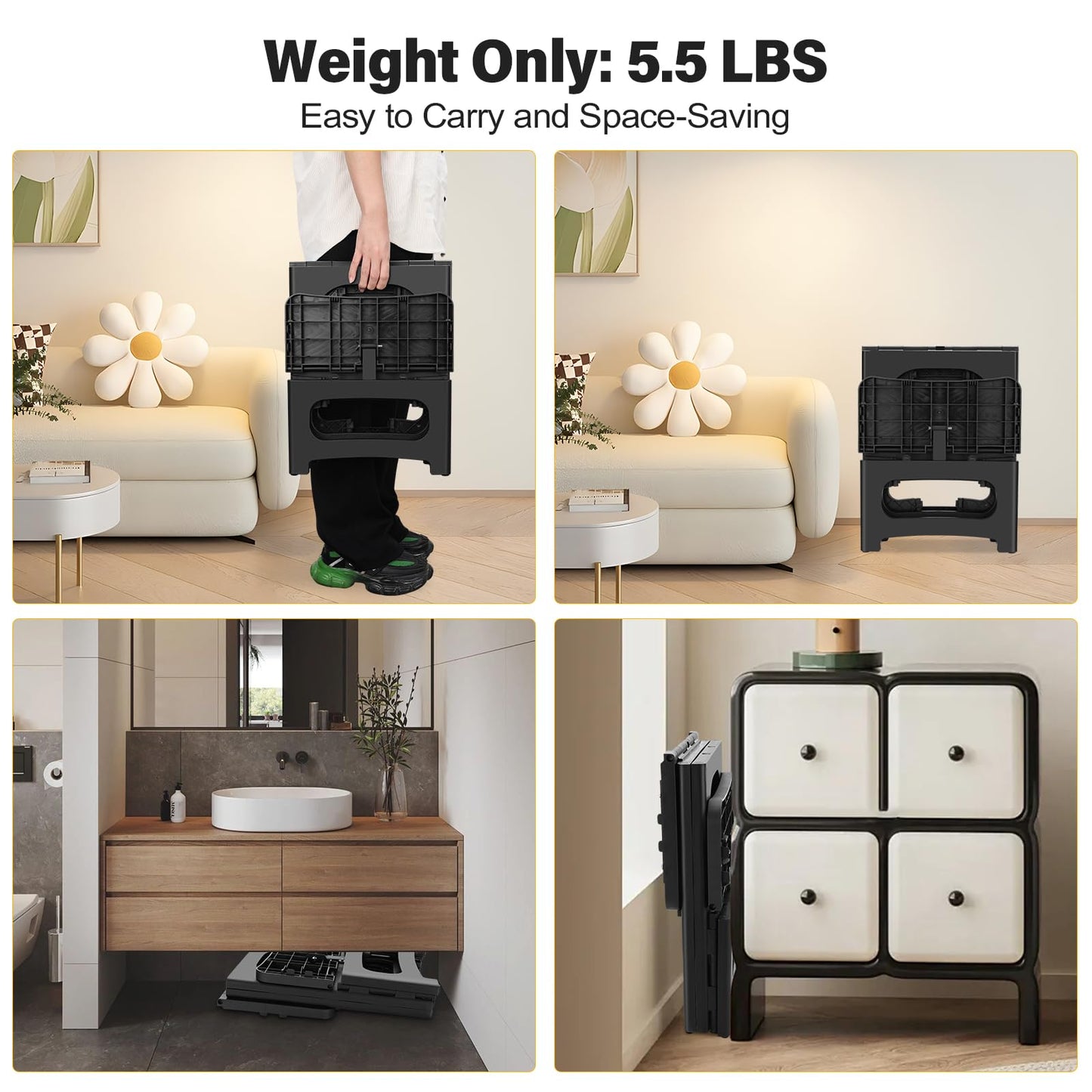 Folding 2-Step Stool for Adults, Non-Slip Collapsible Footstool for Office, Portable Bedside Step Stool, Hold up to 300 lbs, Lightweight & Foldable Step Ladder for Pool Office Home RV