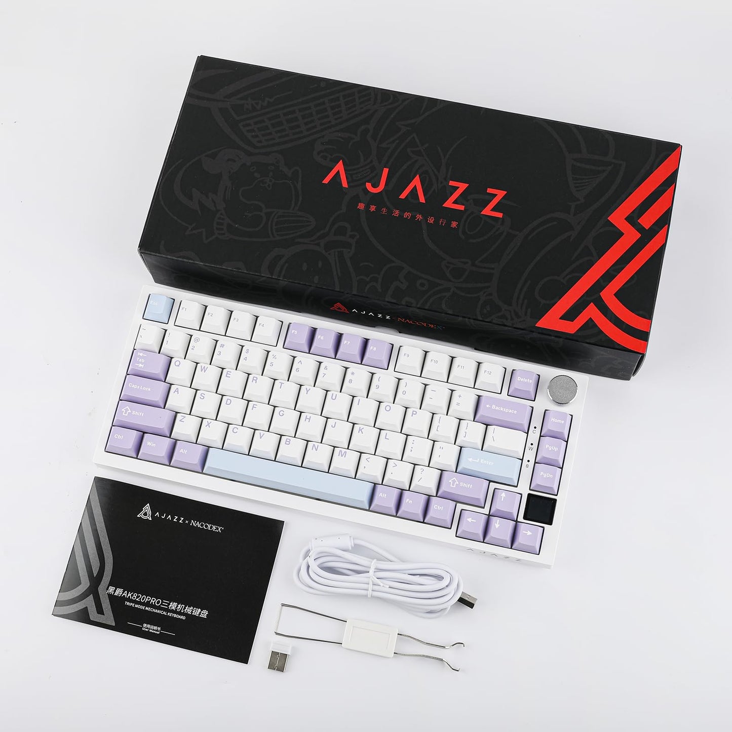 EPOMAKER Ajazz AK820 Pro 75% Mechanical Keyboard, Gasket-Mounted Gaming Keyboard with TFT Smart Display&Knob, Bluetooth 5.1/2.4G Wireless/Type-C Wired Custom Keyboard (Purple, Gift Switch)