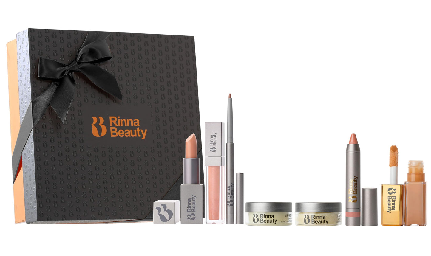 Rinna Beauty Lip Care Kit - Lisa Essentials Bundle - Hydrating Lip Mask, Lip Exfoliator Scrub, Lip Gloss, Lipstick, Lip Liner, Lip Crayon, Lip Plumper Oil- Vegan, Cruelty & Paraben-Free (Pack of 7)