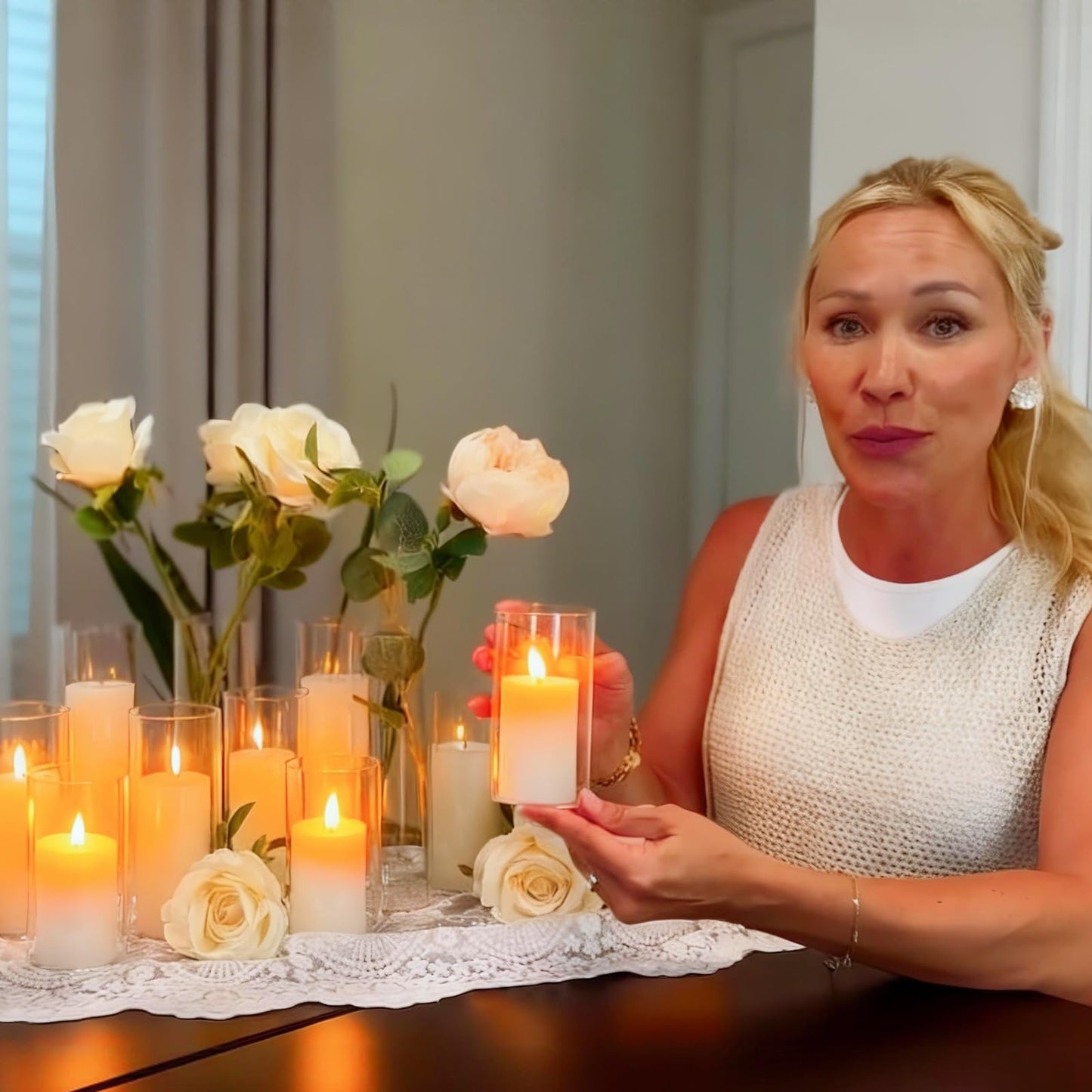 UDU 24 PCS White Pillar Candles with Glass Cylinder Vases Hurricane Glass Candle Holders for Pillar Candles Cylinder Vases for Centerpieces Wedding Table Party Home Decor